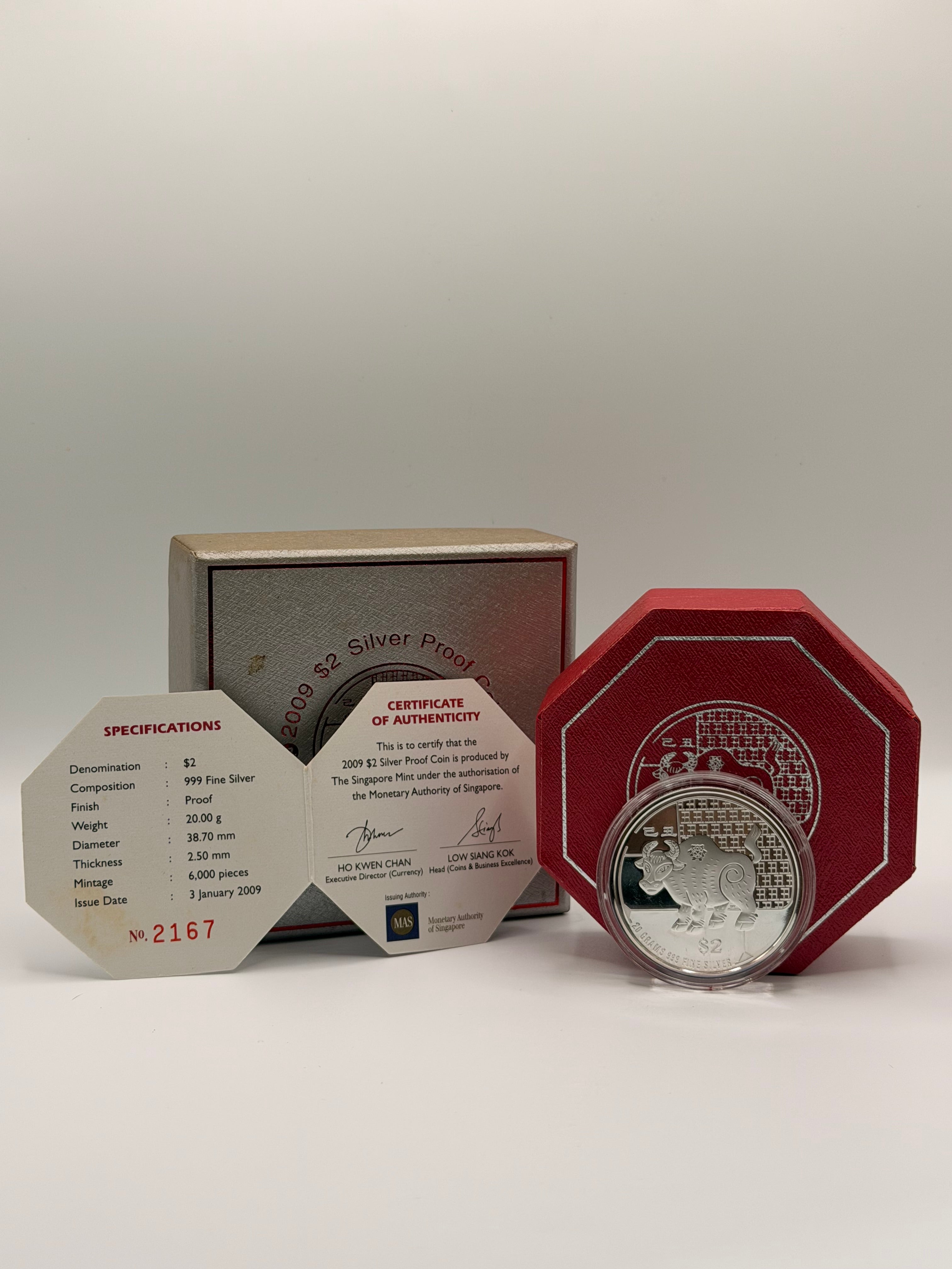 2009 Singapore $2 Silver Proof Coin (Year of the Ox)