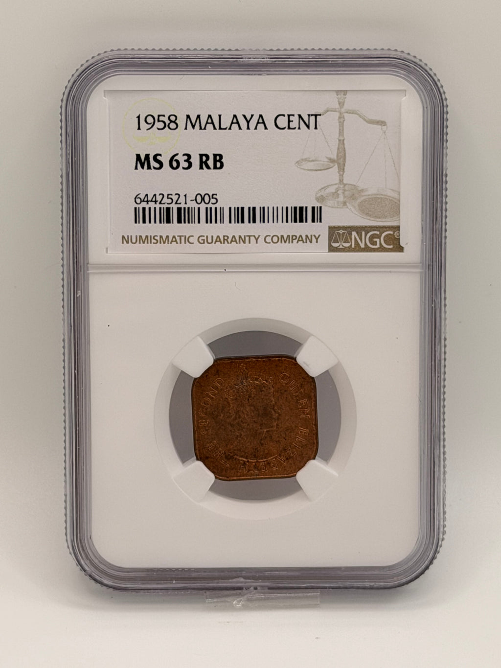 1958年马来亚1分 MS63 RB
