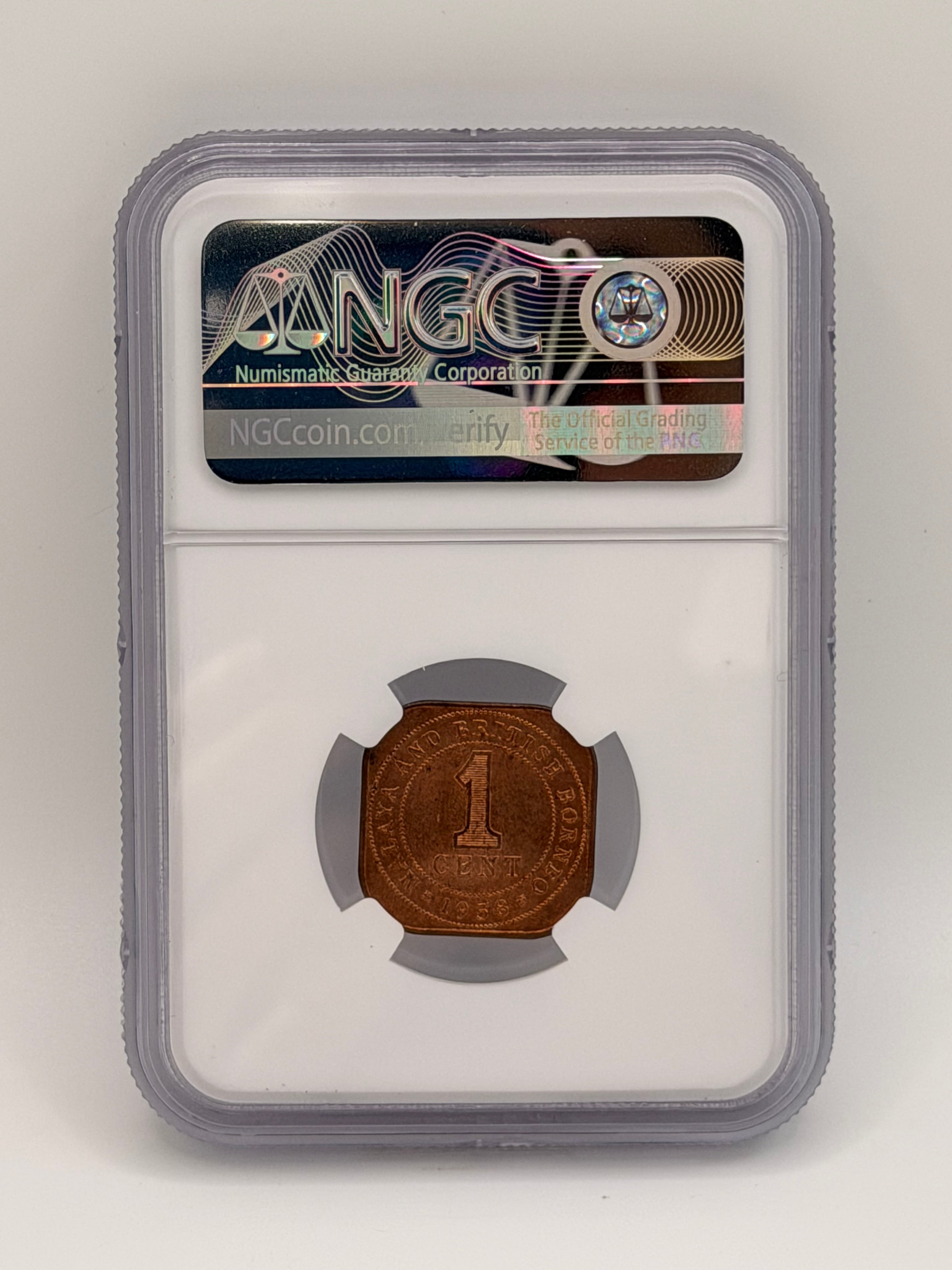 1958年马来亚1分 MS63 RB