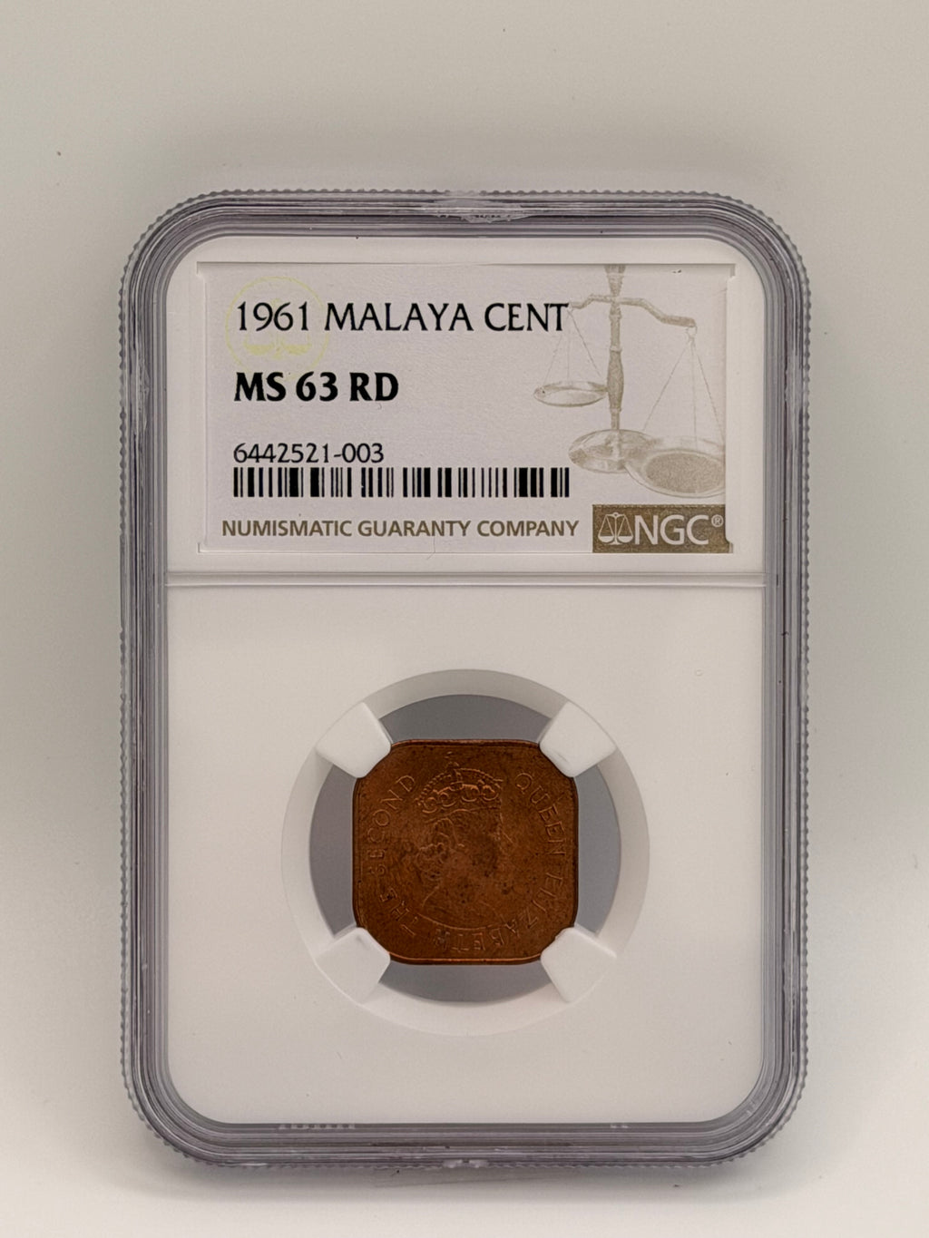1961 马来亚 1分 MS63 红光