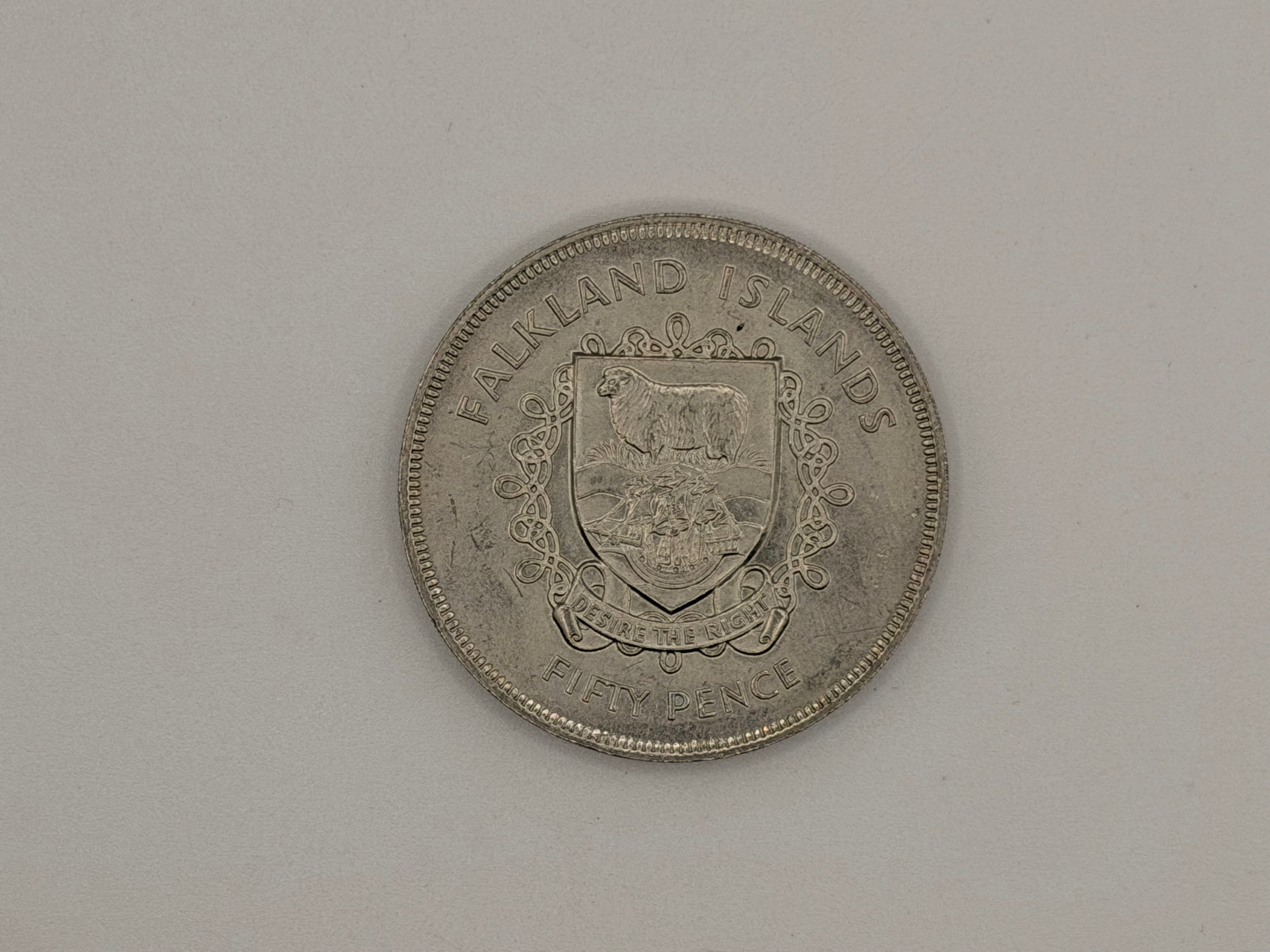 1977 Falkland Islands 50 Pence Coin