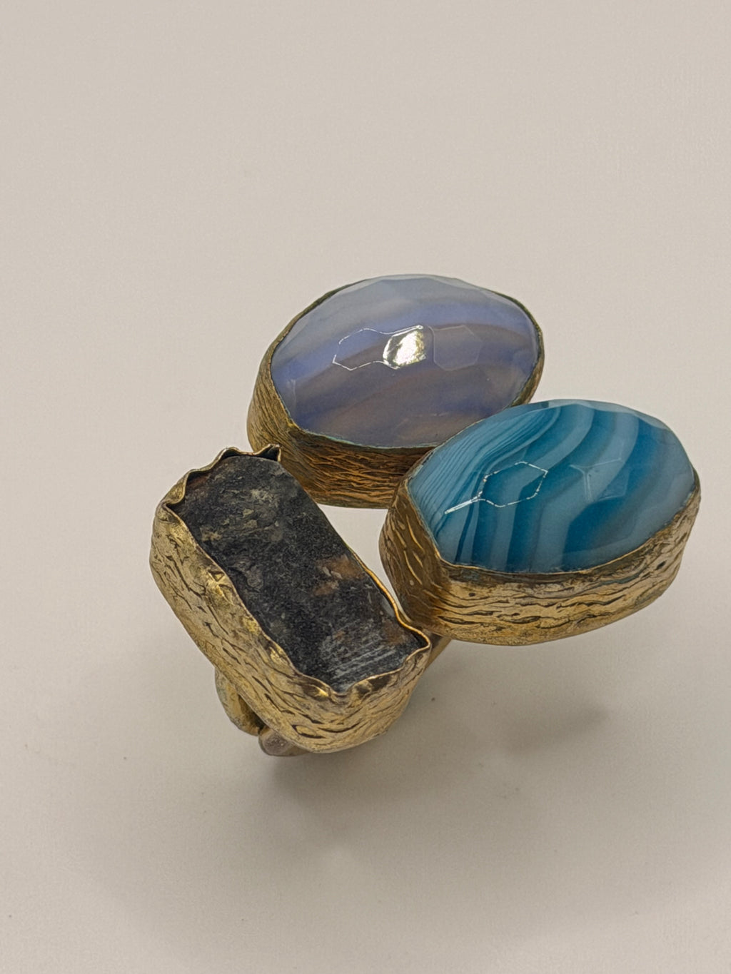 Gold-Tone Triple Stone Ring in Blue, Lavender & Black