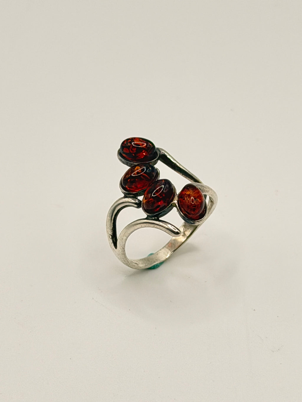 925 Silver Four-Stone Amber-Coloured Open Ring