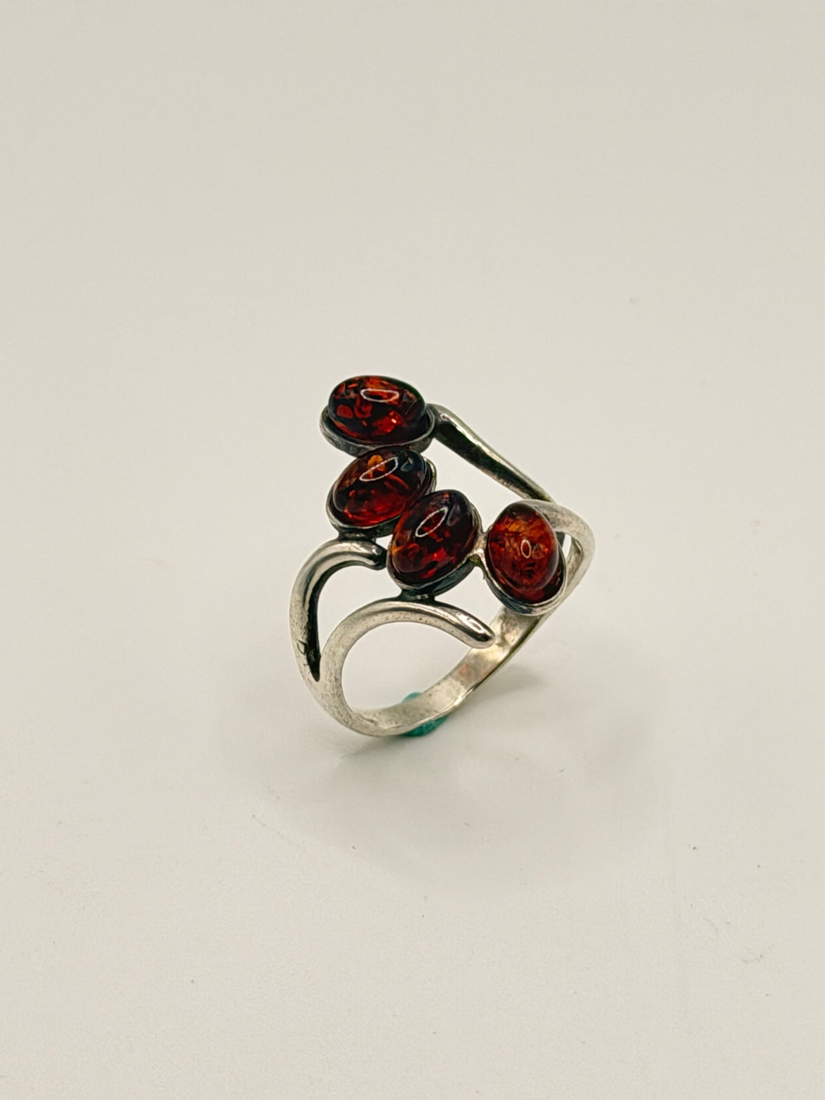 925 Silver Four-Stone Amber-Coloured Open Ring