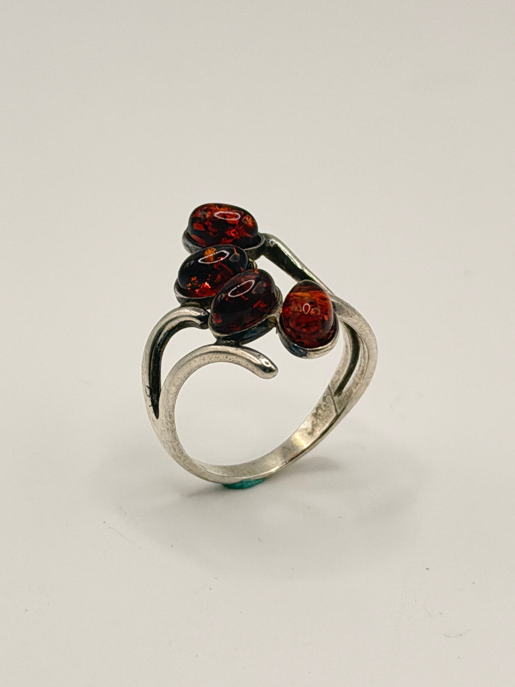 925 Silver Four-Stone Amber-Coloured Open Ring