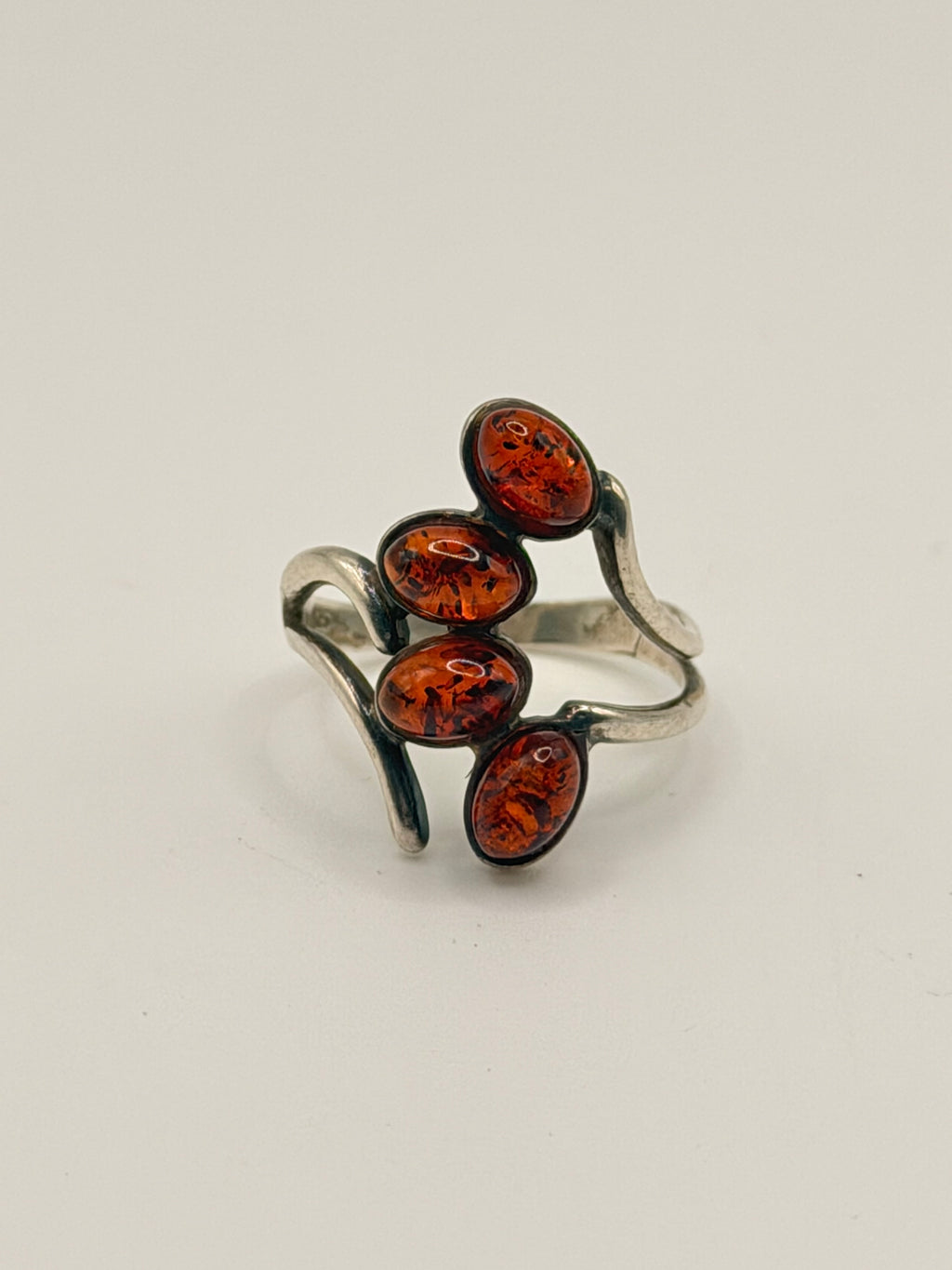925 Silver Four-Stone Amber-Coloured Open Ring