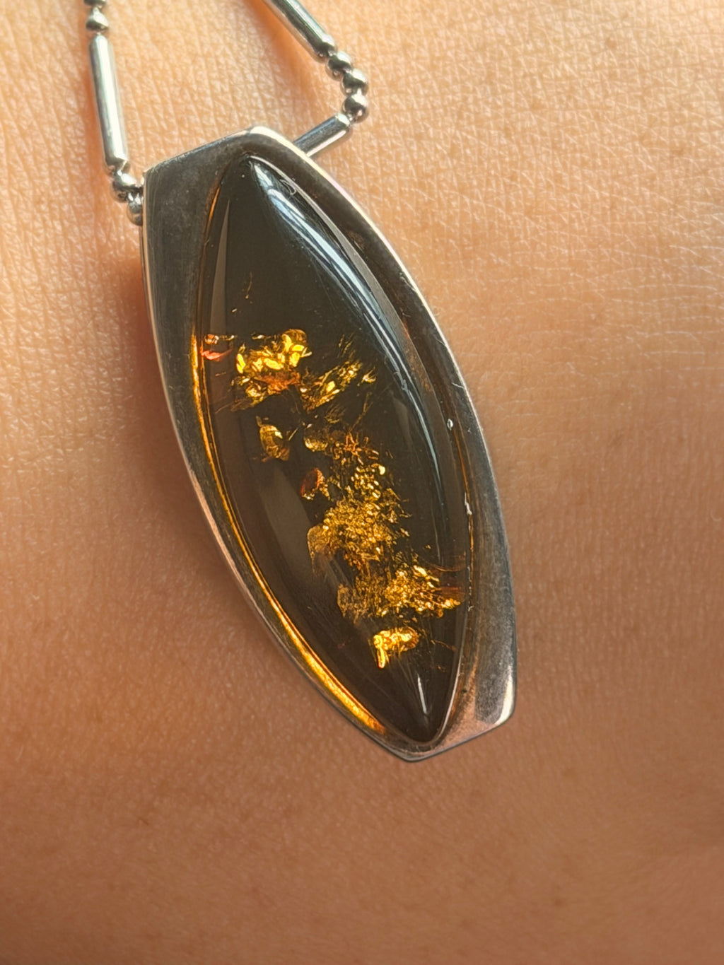 925 Silver Amber-Coloured Pendant Necklace & Earrings Set