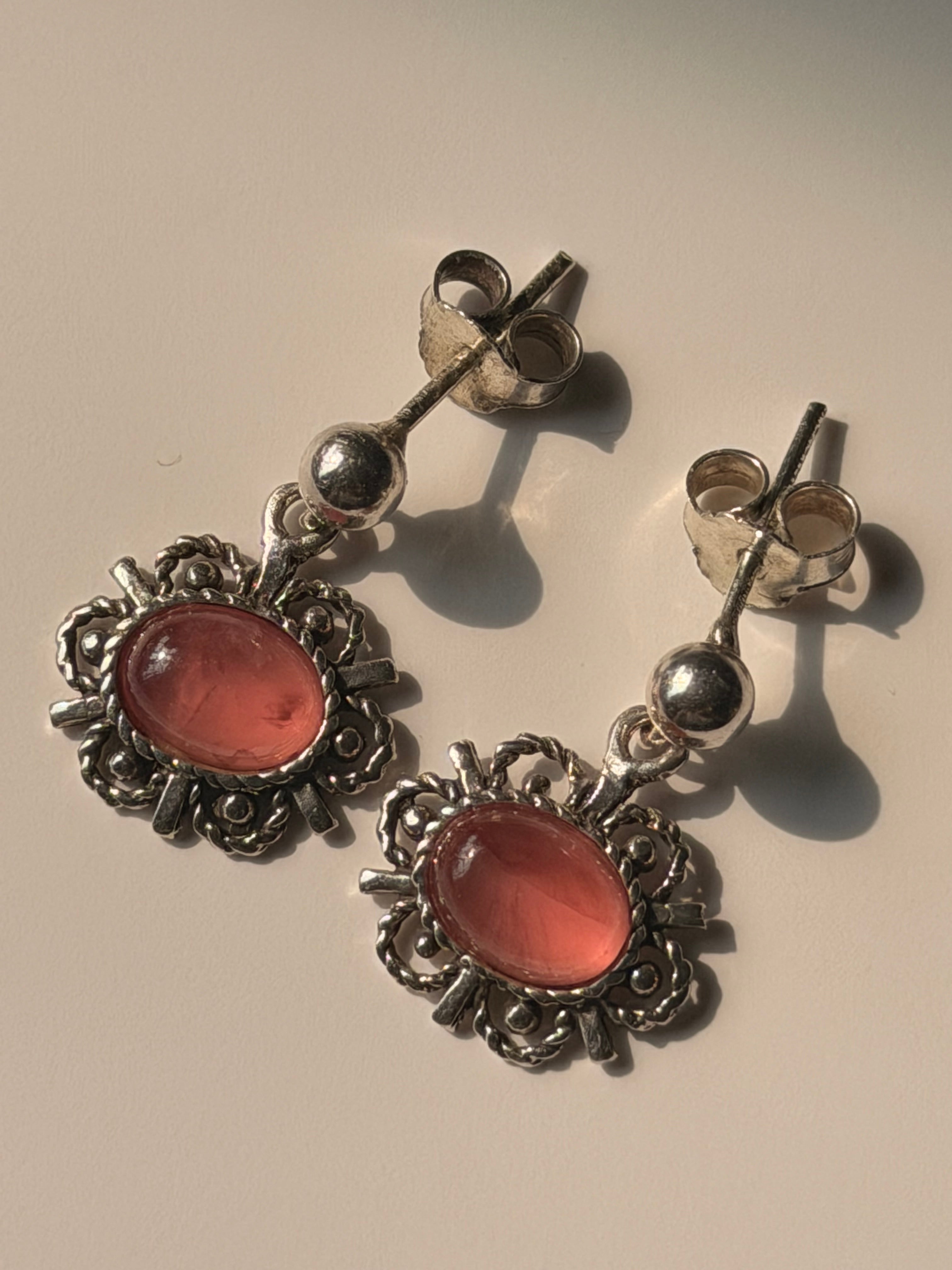 925 Silver Tournament Earrings with Pink Oval Stones