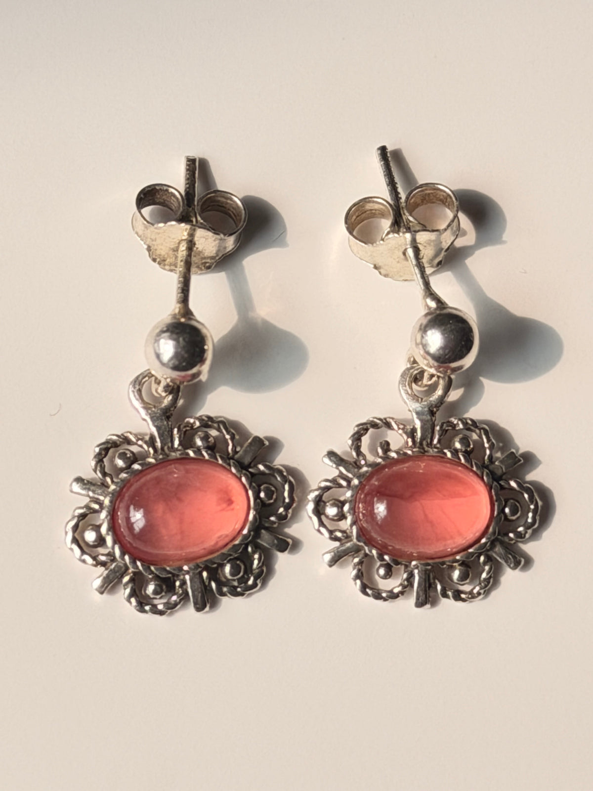 925 Silver Tournament Earrings with Pink Oval Stones