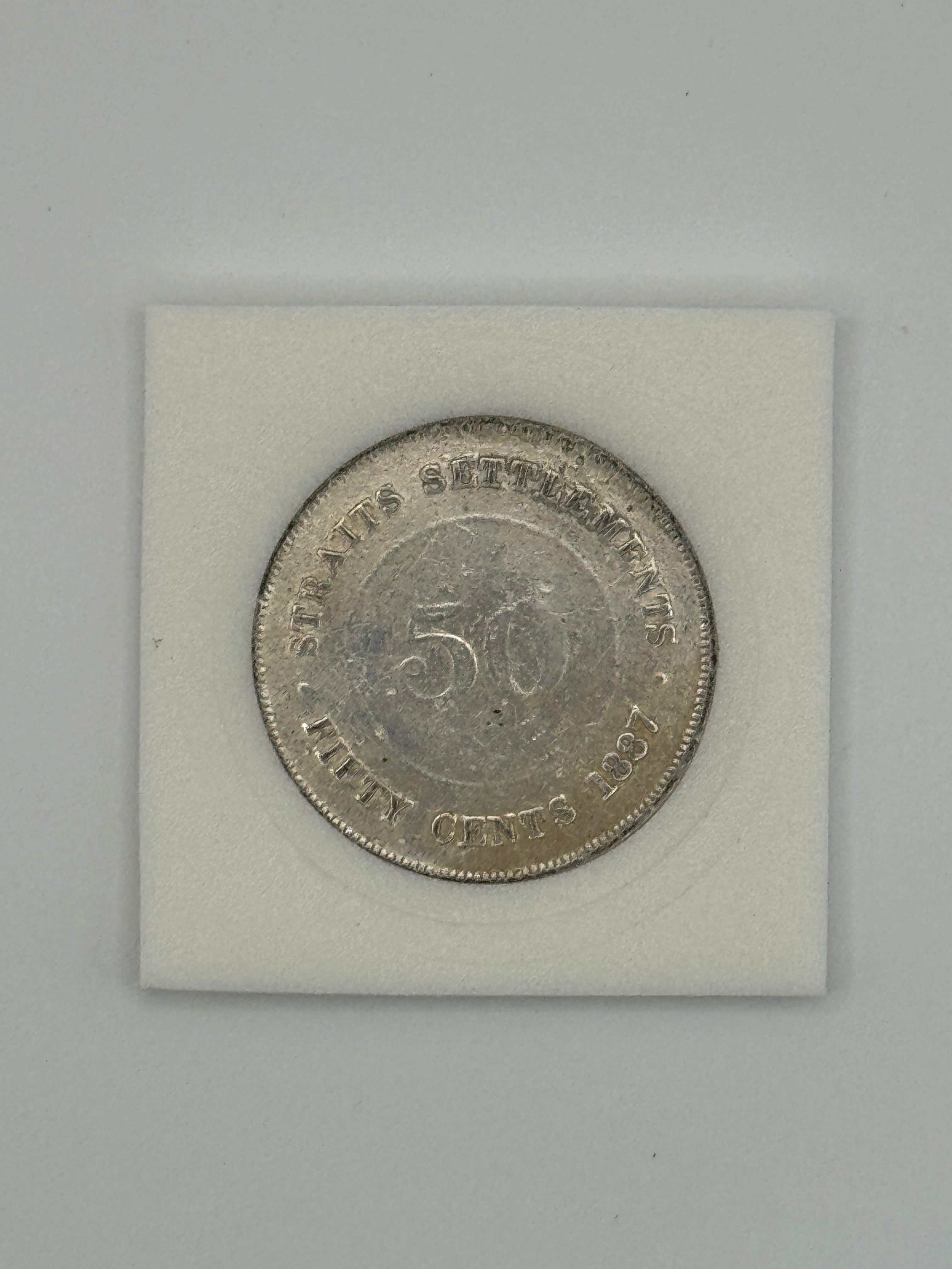 1887 - Straits Settlement 50c Silver Coin