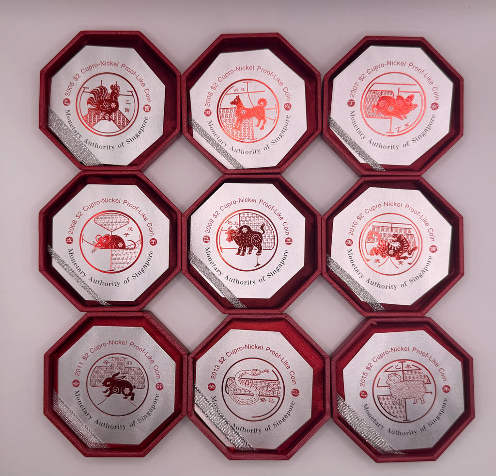 [Set of 9] 2005 - 2015 Singapore Lunar Cupro-Nickel $2 Coin