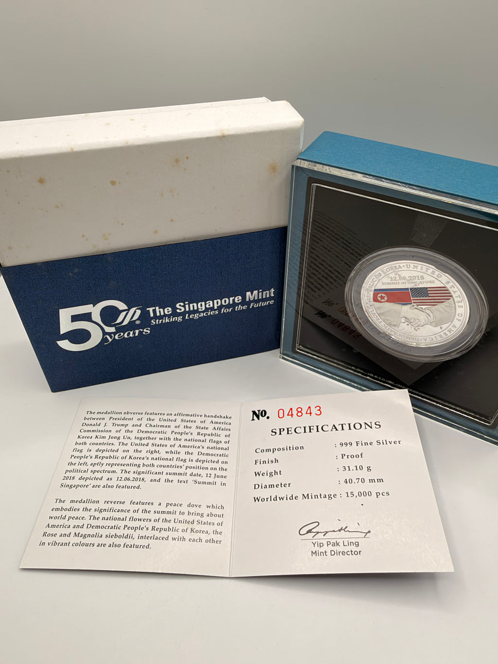 2018 Singapore - USA 1 Oz 999 Fine Silver Proof Medallion
