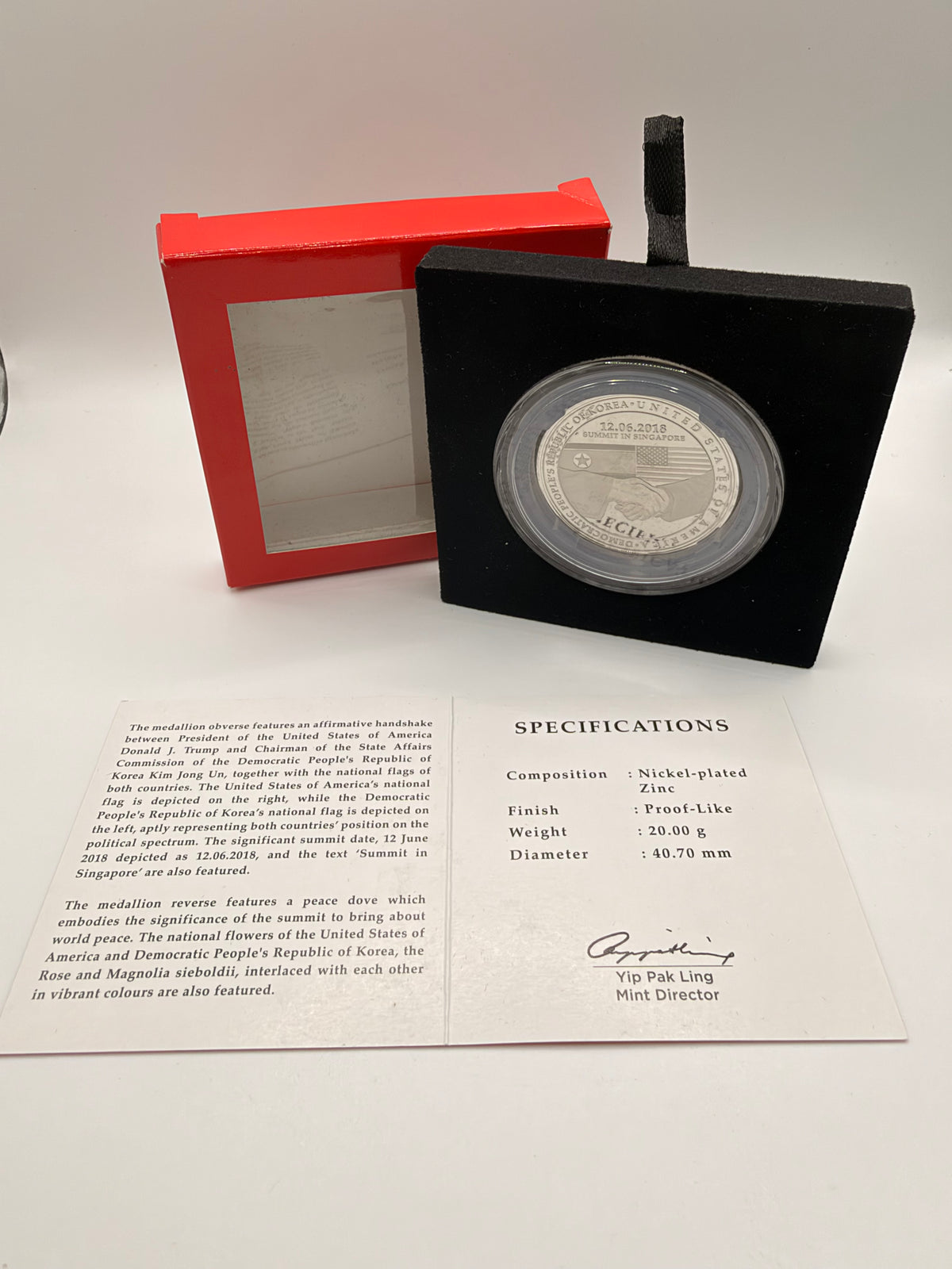 2018 USA - DPRK Summit in Singapore Nickel-plated Zinc Proof-Like Medallion