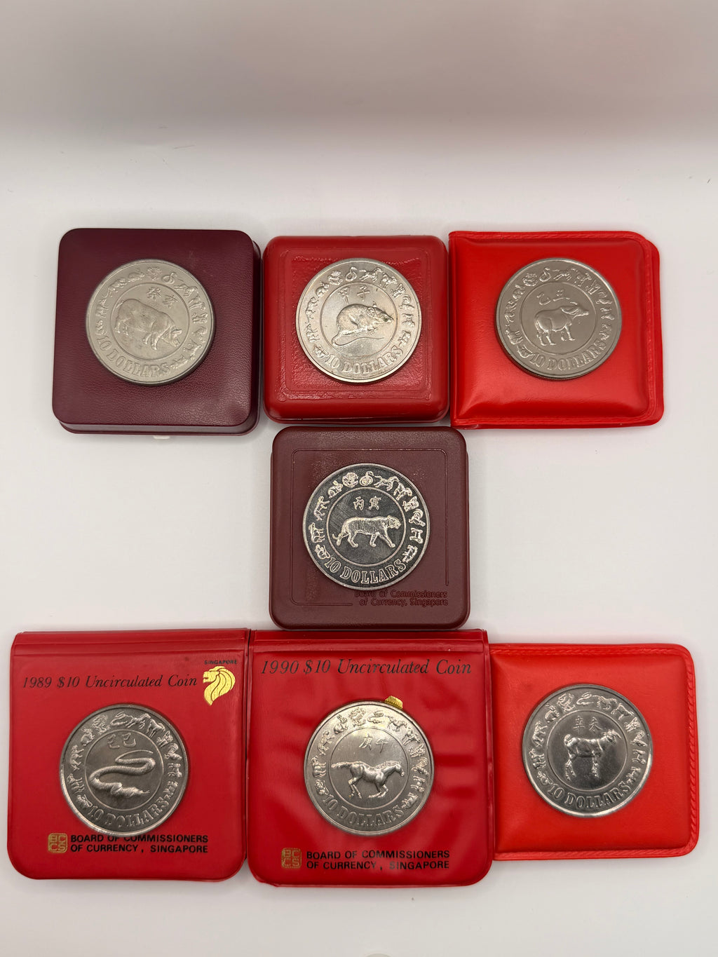[Set of 7] 1983 - 1991 Singapore Lunar Cupro-Nickel $10 Coins