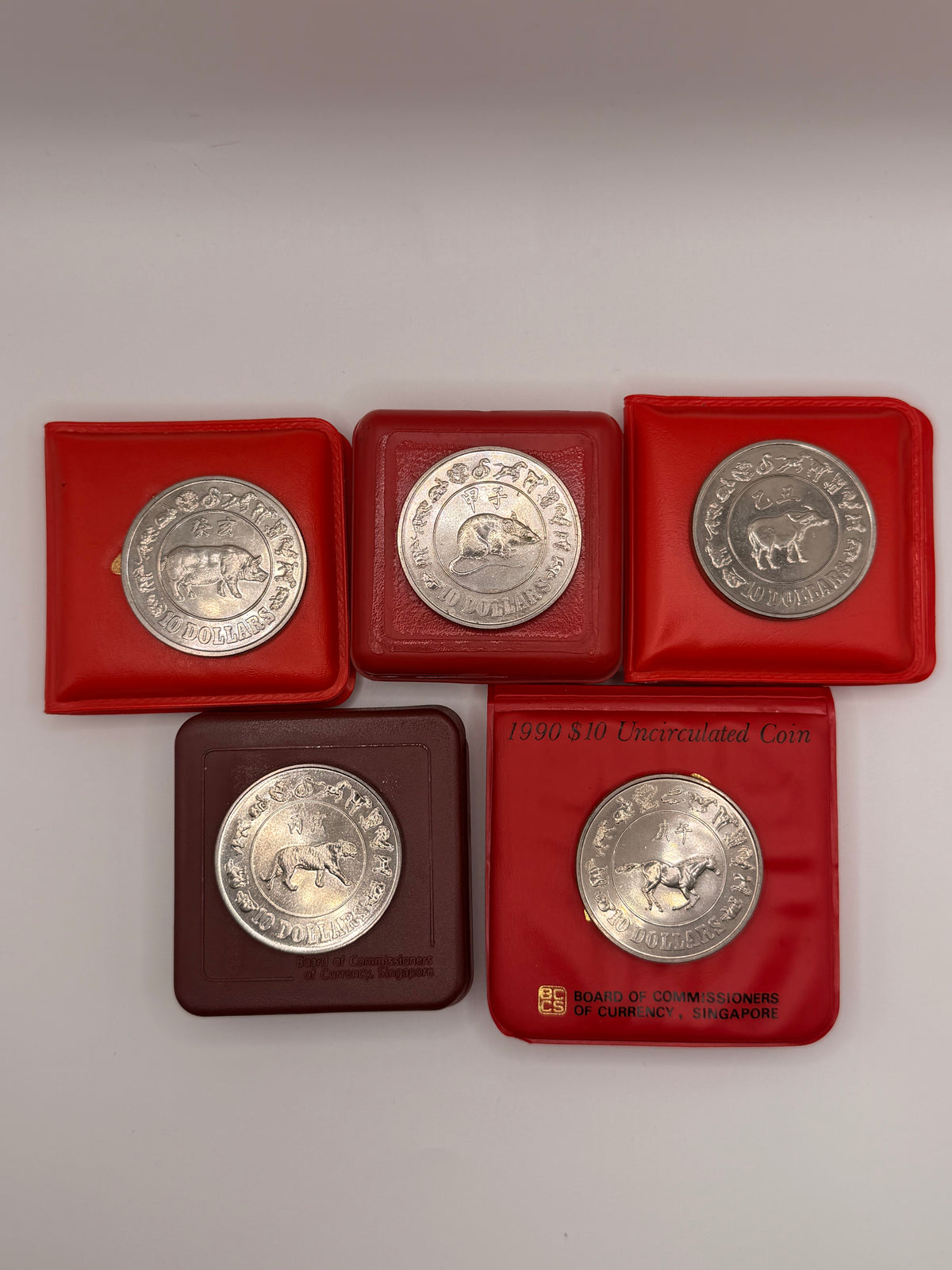 [Set of 5] 1983 - 1990 Singapore Lunar Cupro-Nickel $10 Coins