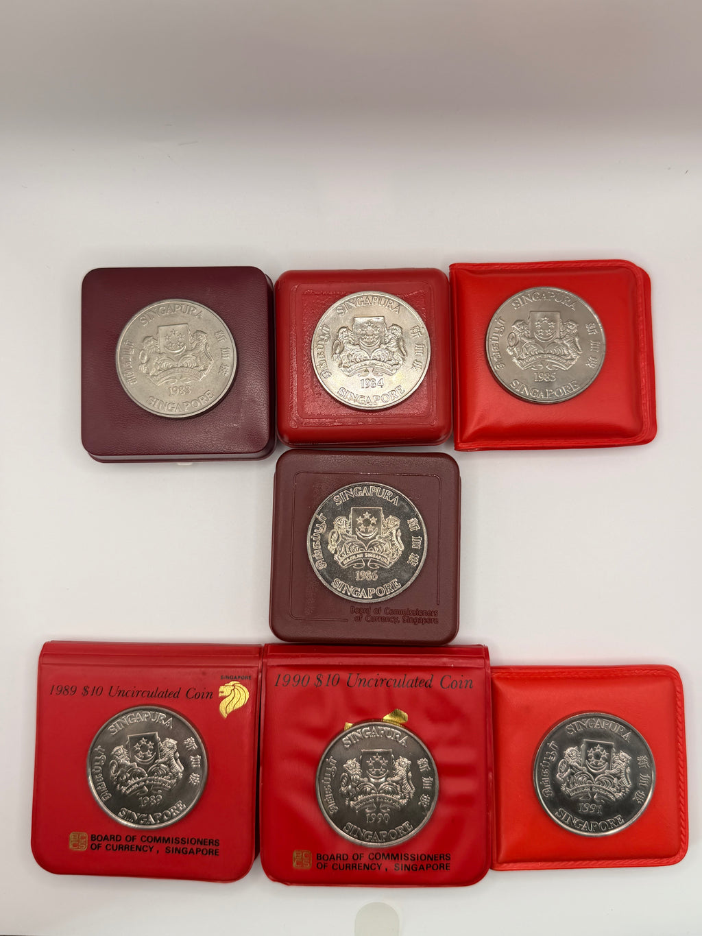 [Set of 7] 1983 - 1991 Singapore Lunar Cupro-Nickel $10 Coins