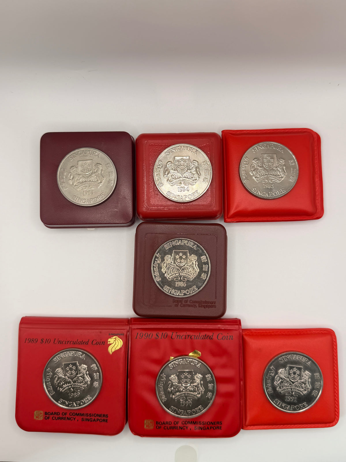 [Set of 7] 1983 - 1991 Singapore Lunar Cupro-Nickel $10 Coins