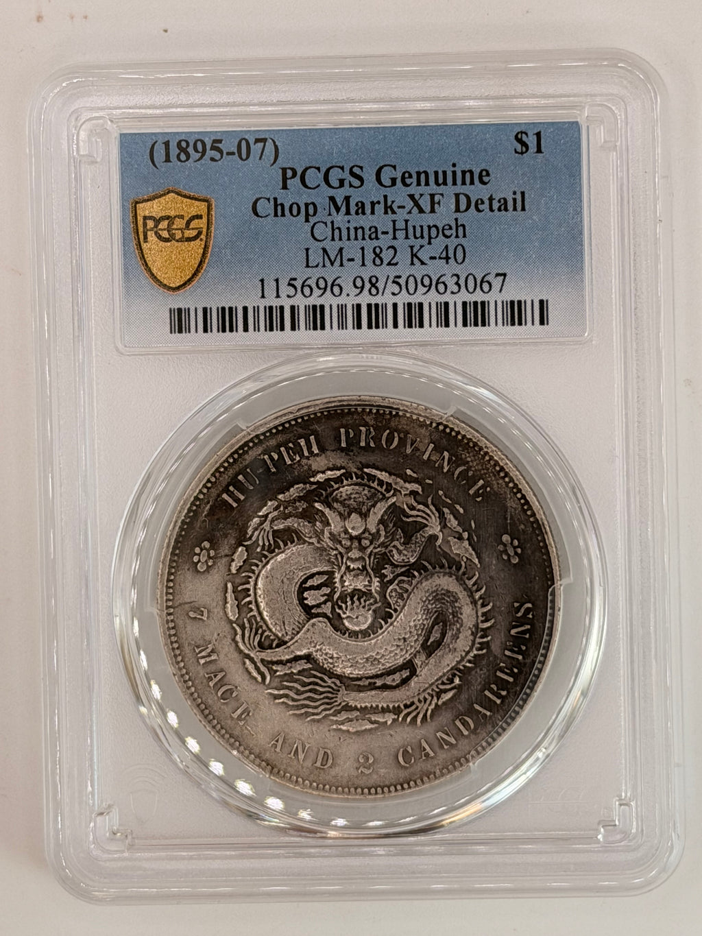1895-1907 China Hupeh $1 PCGS Genuine Chop Mark XF Detail LM-182 Qing Dollar Obverse