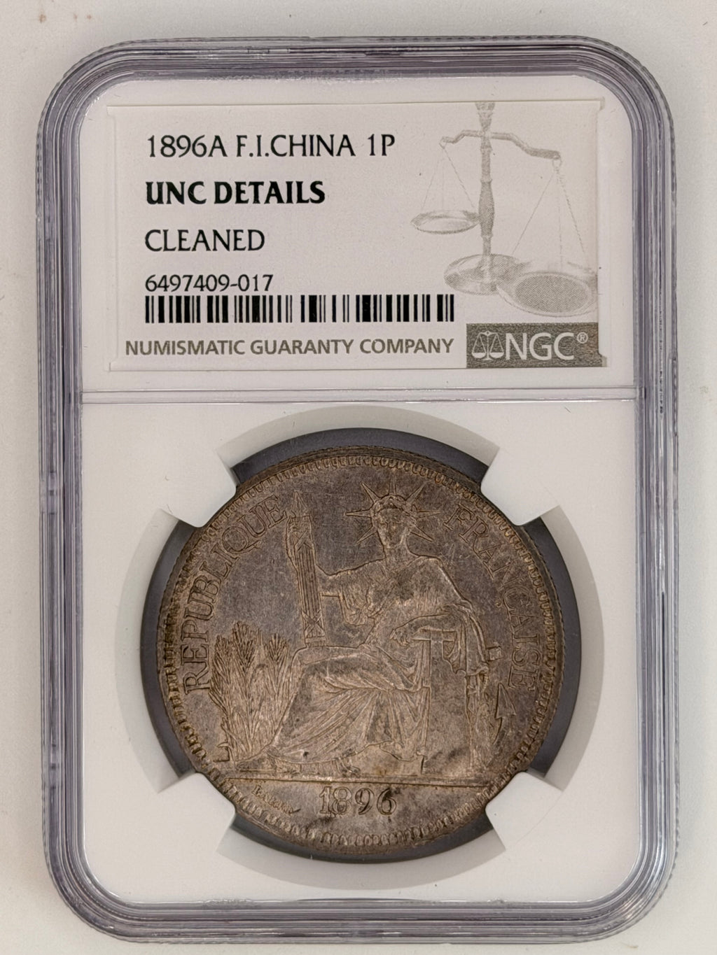 1896A F.I.China 1P UNC Details Cleaned