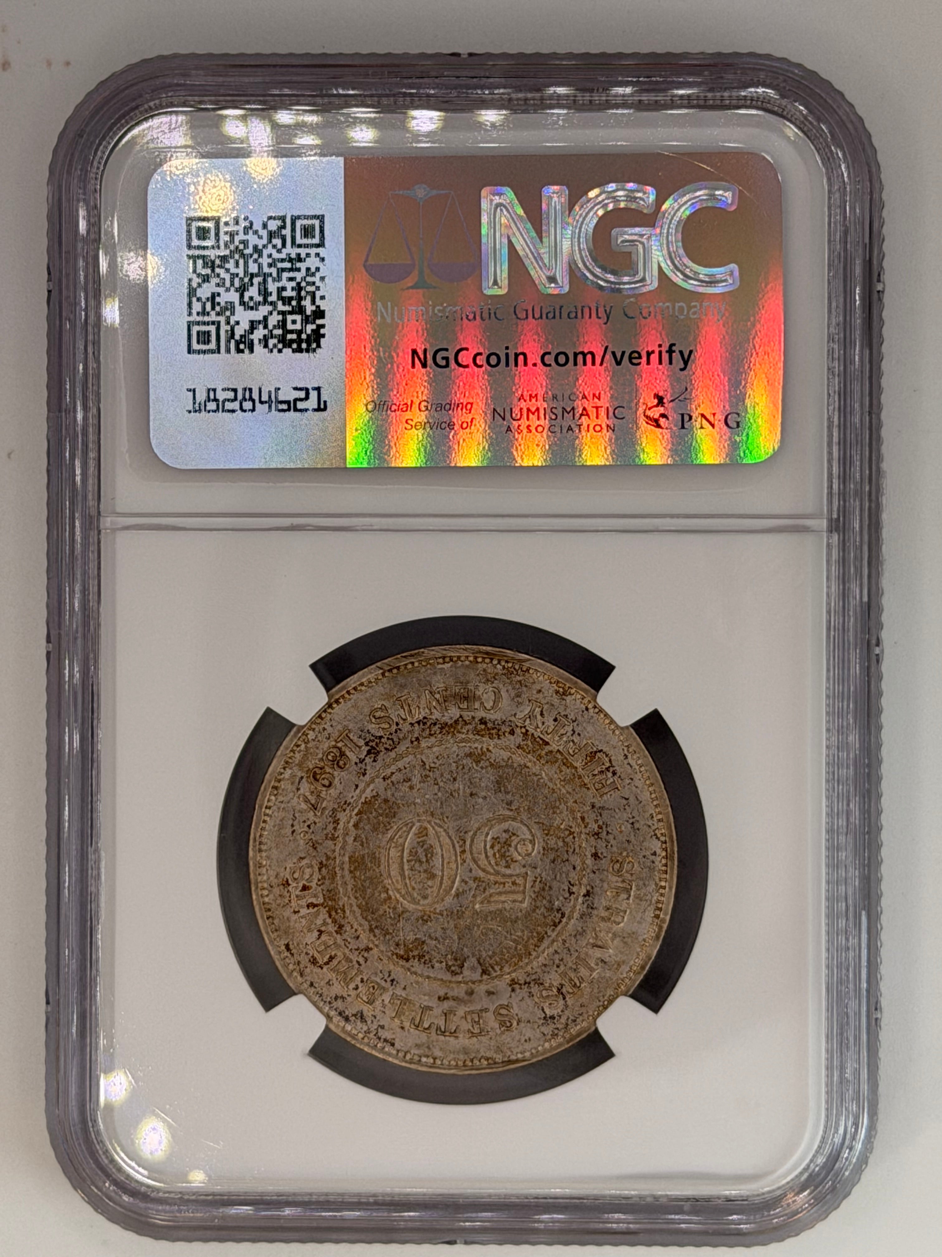1897 - Straits 50 cents AU Details Cleaned