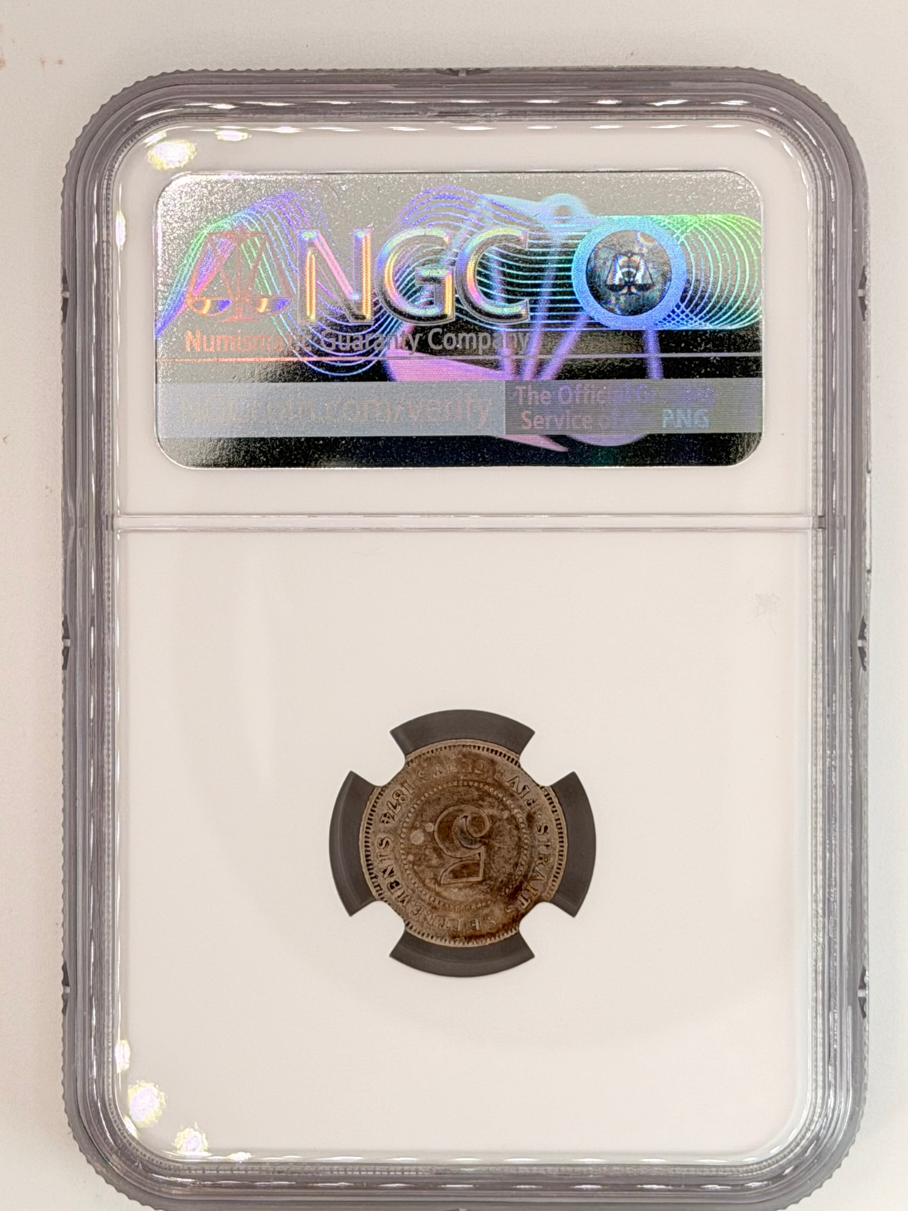 1874 - Straits 5 cents XF Details Cleaned