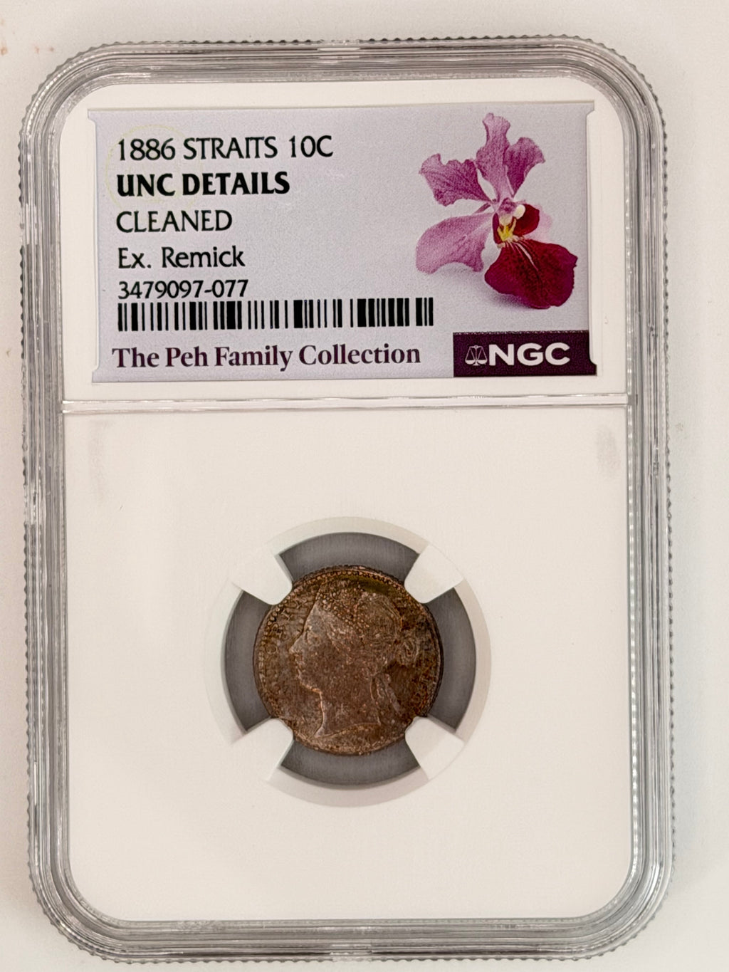 1886年海峡殖民地10分，UNC细节，已清洗