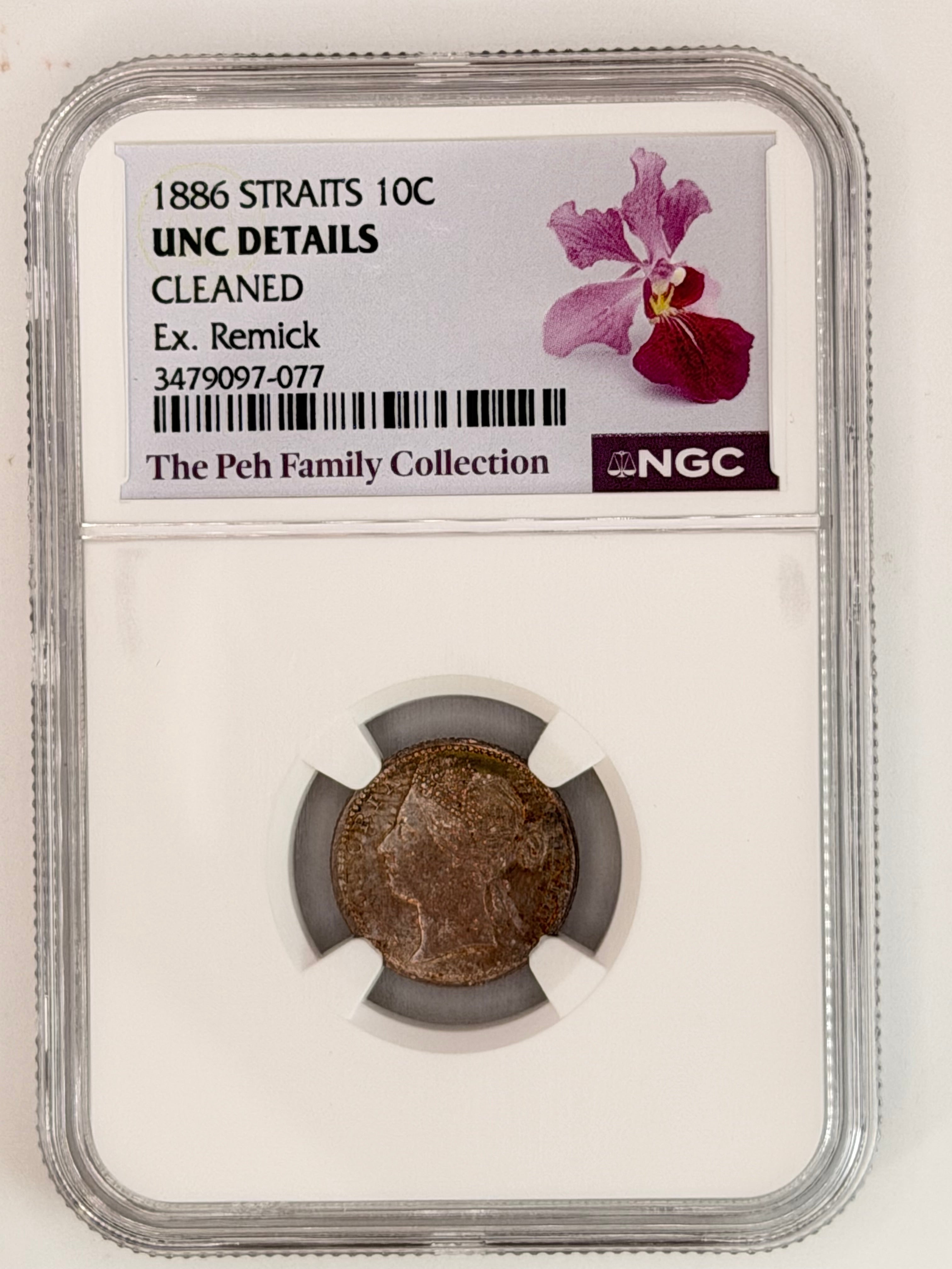 1886年海峡殖民地10分，UNC细节，已清洗