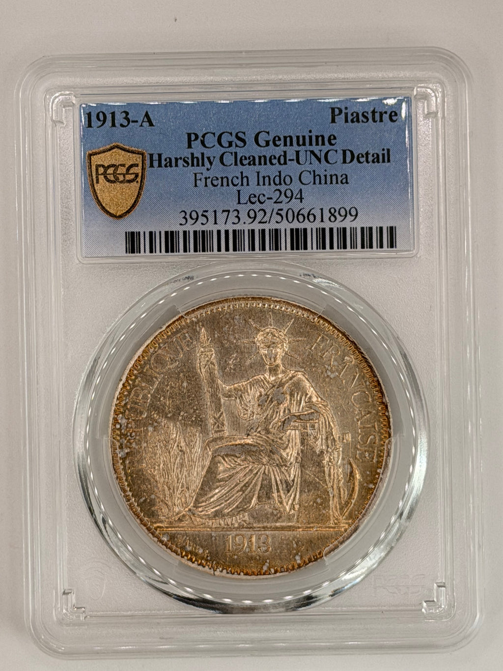 1913 - French Indo Chinese PCGS Genuine Harshly Cleaned