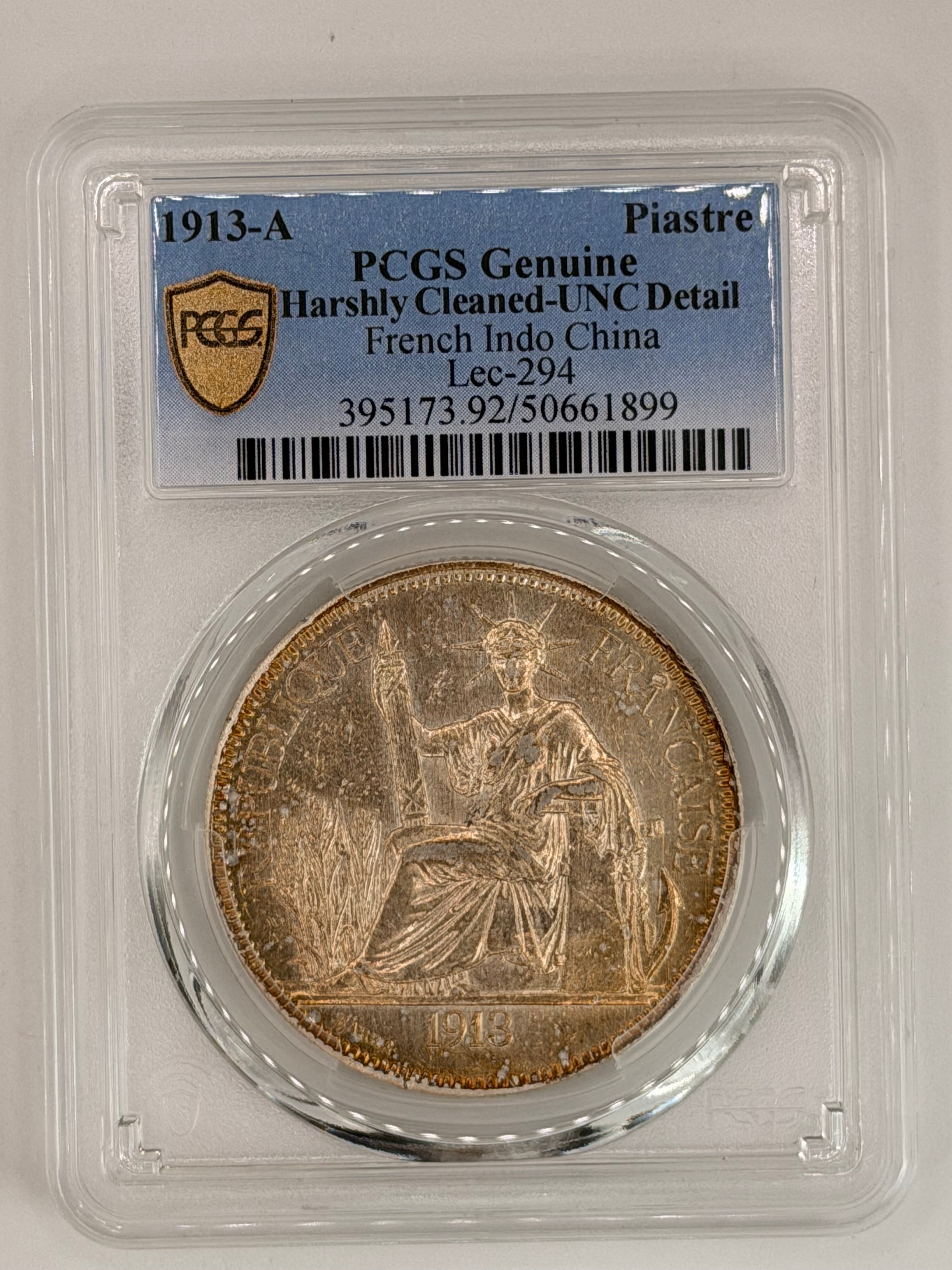 1913 - French Indo Chinese PCGS Genuine Harshly Cleaned