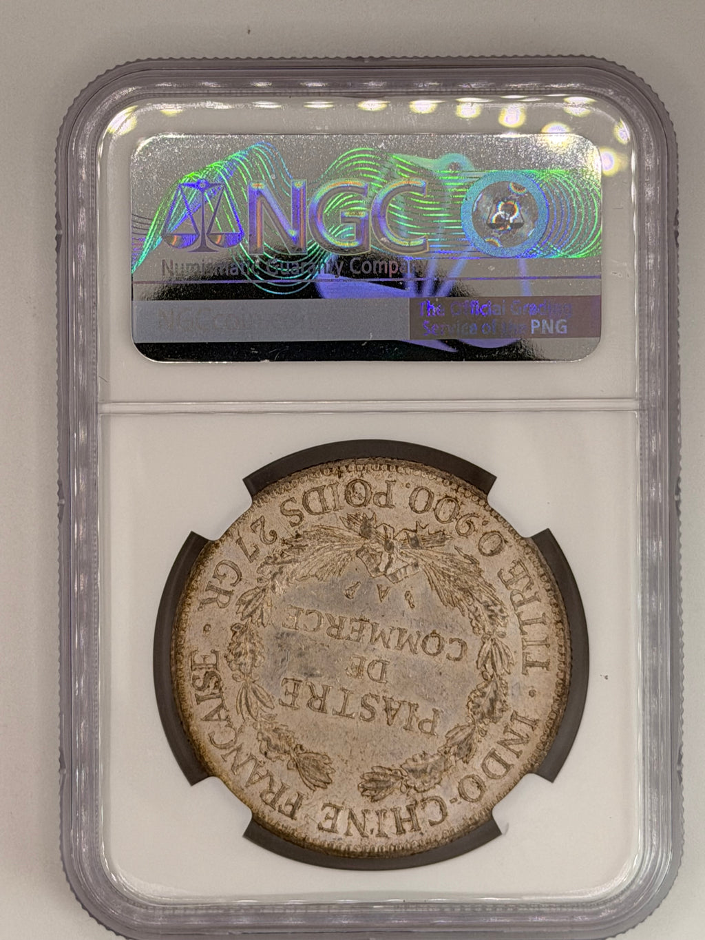 1924 French Indochina 1 Piastre UNC Details Spot Removals Colonial Silver Coin Reverse