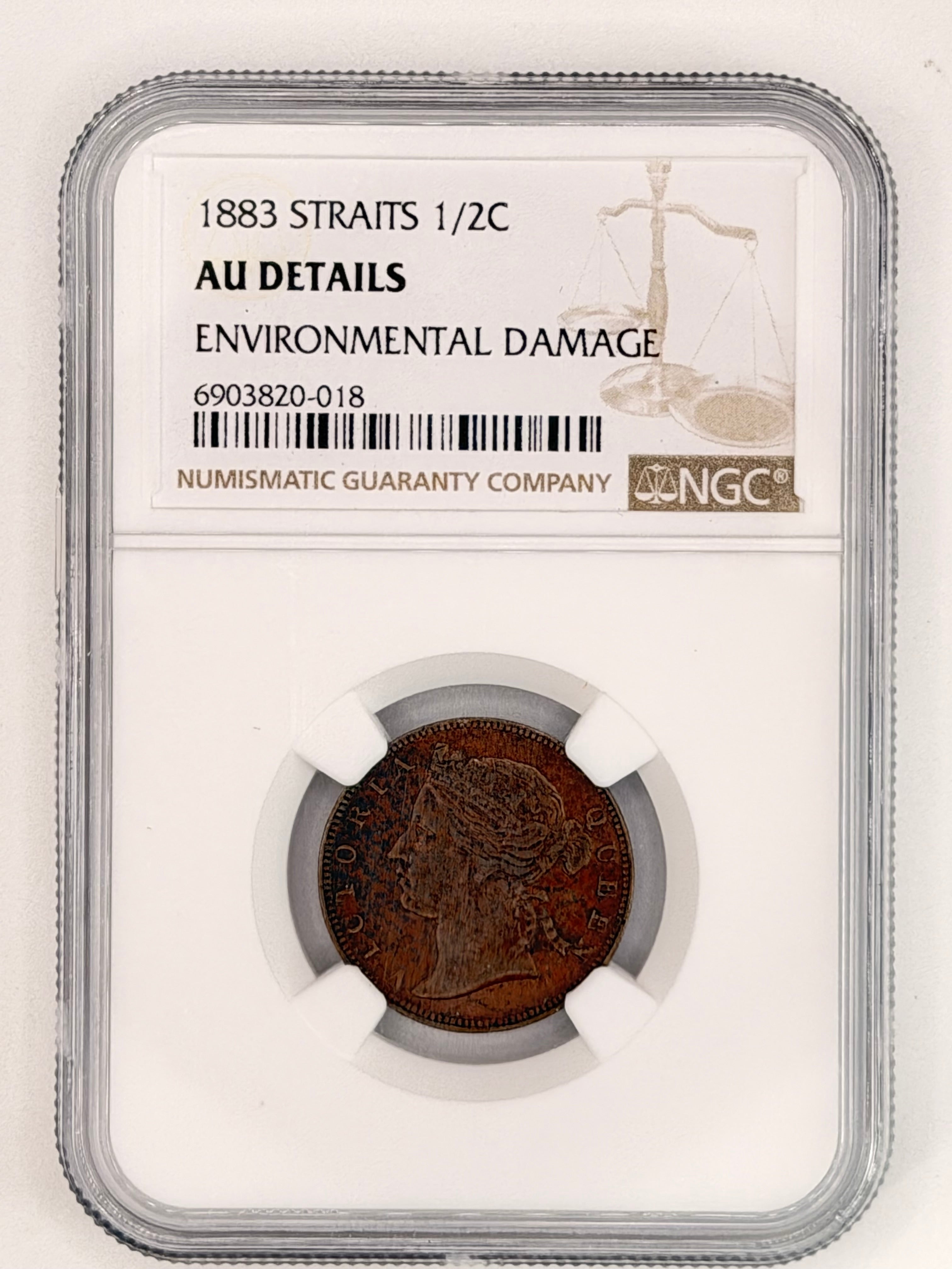 1883 - Straits 1/2C AU Details Environmental Damage
