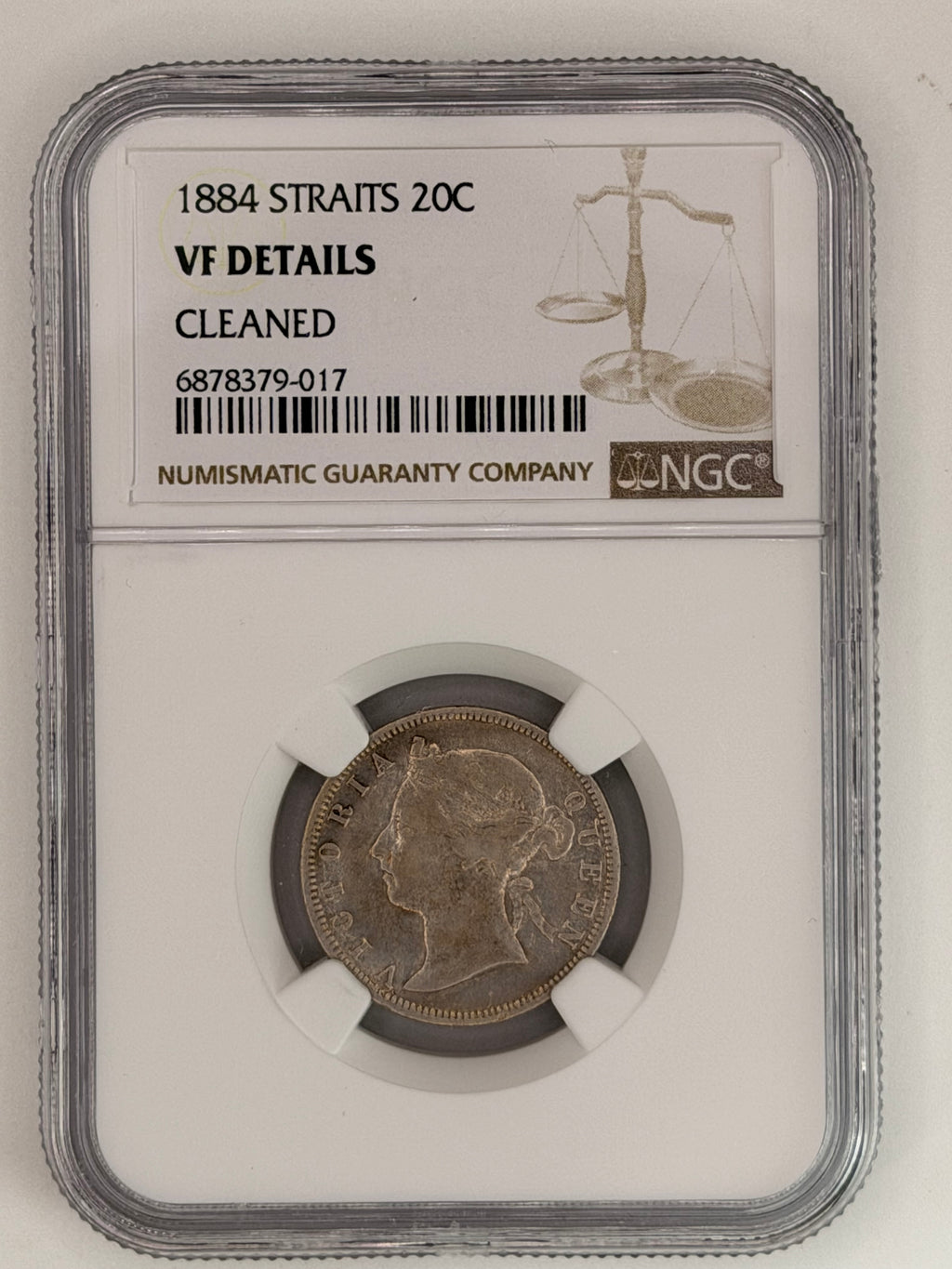 1884 年 - 海峡 20 美分，已清洁