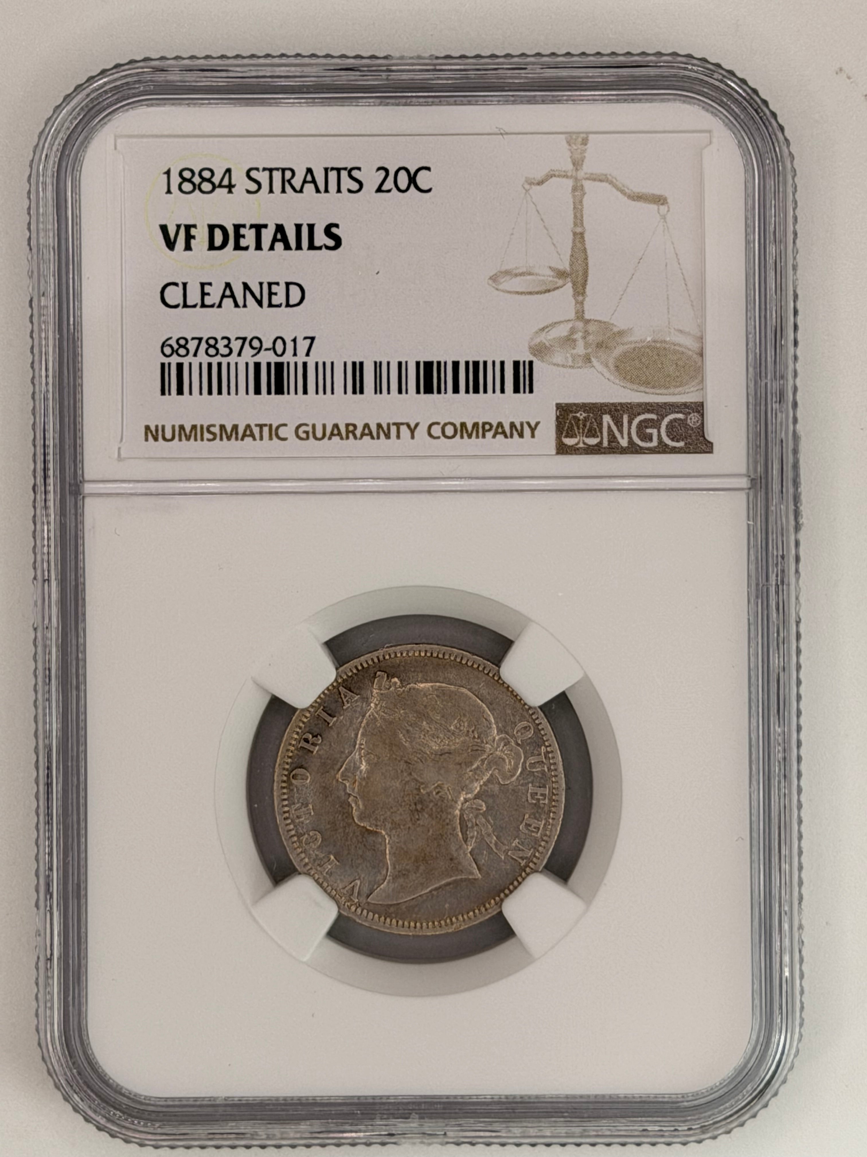 1884 年 - 海峡 20 美分，已清洁