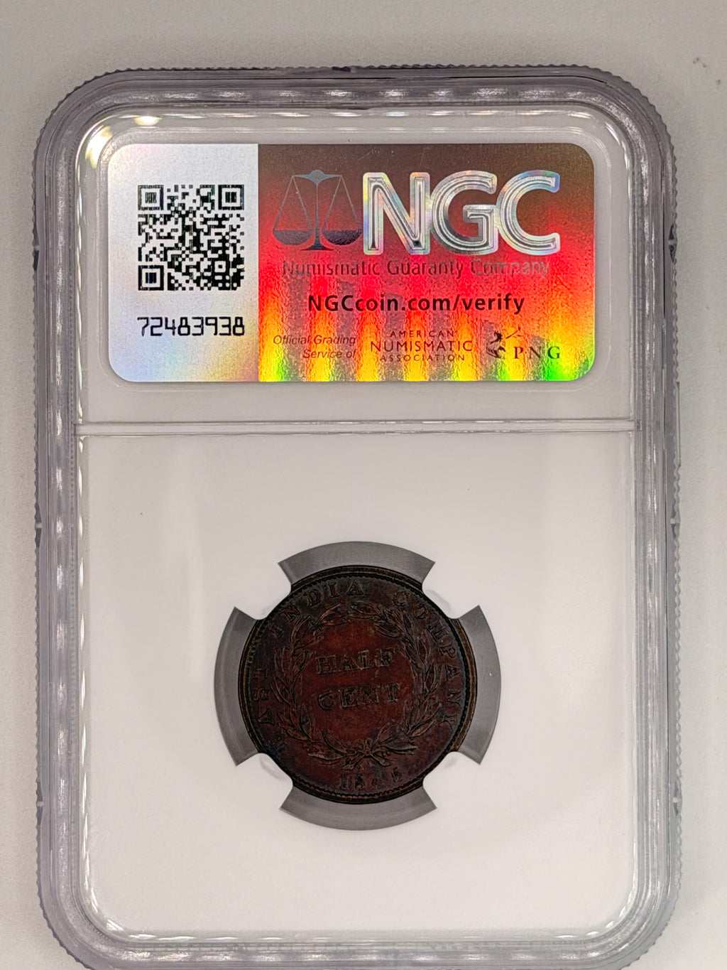1845 - Straits 1/2C No "WW" XF Details Burnished