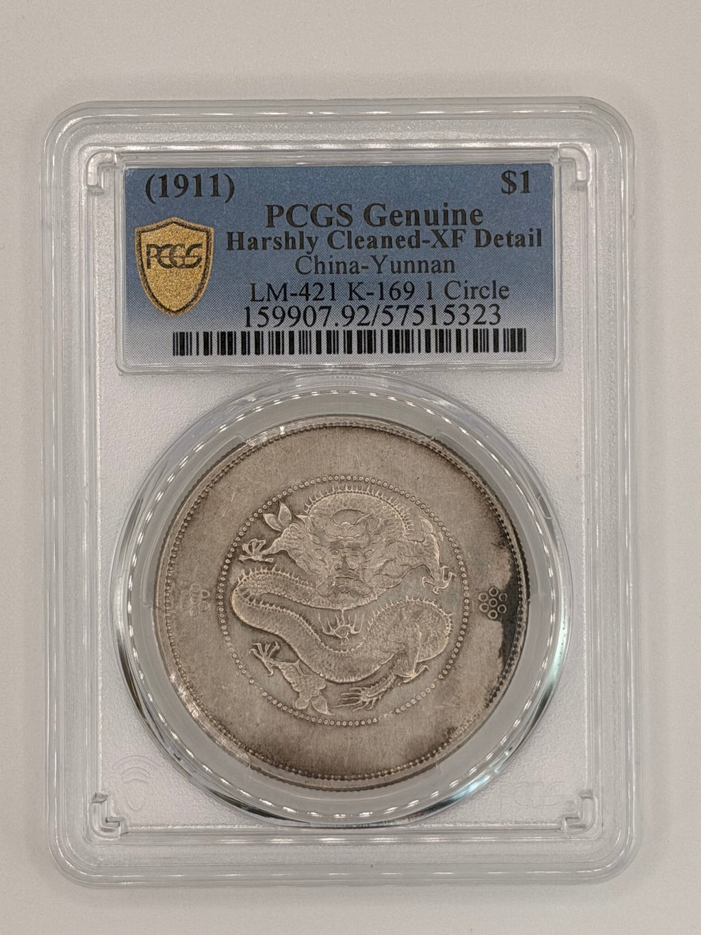 1911 China Yunnan Harshly Cleaned-XF Detail $1