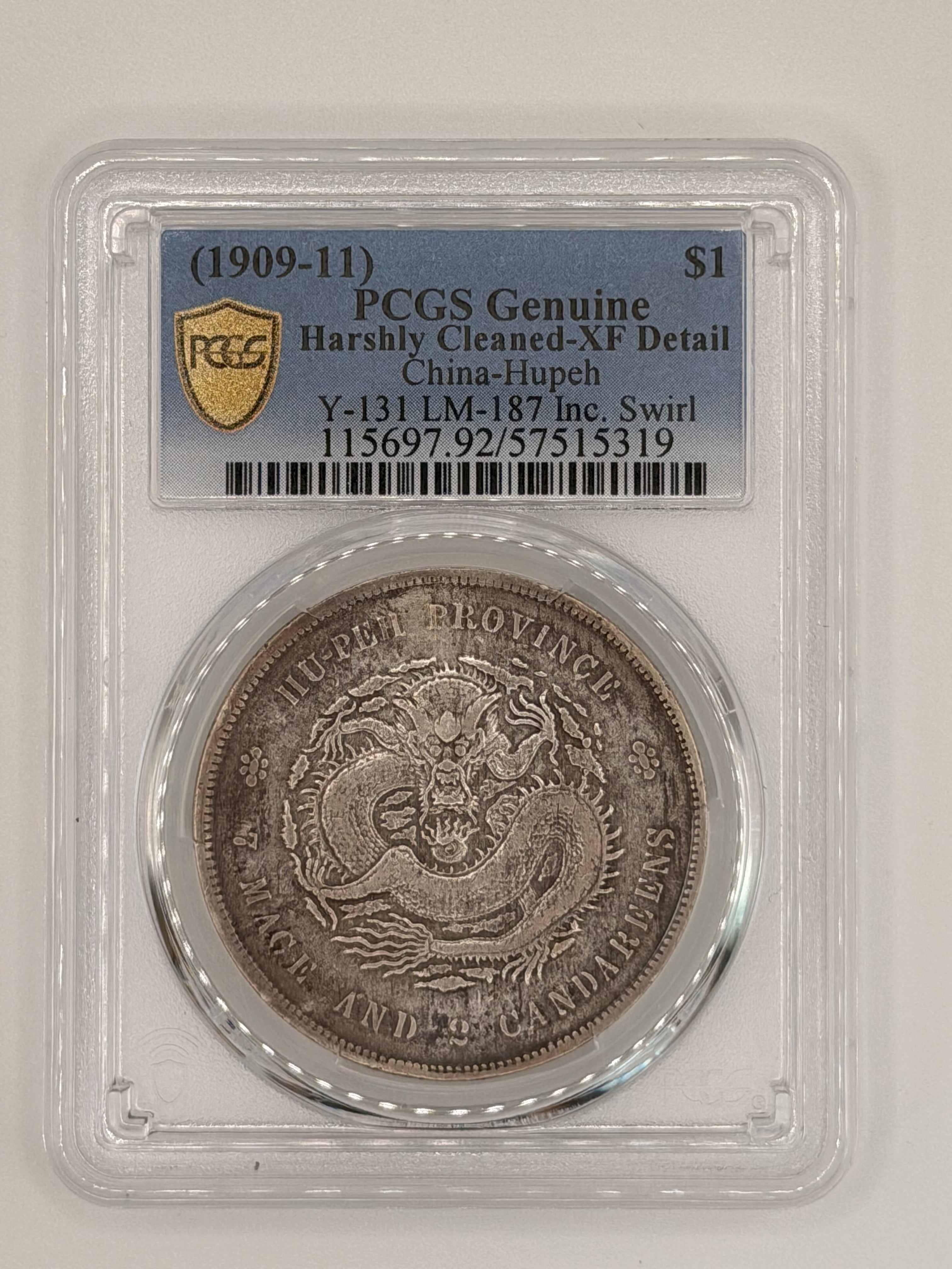 1909-11 China Hupeh Harshly Cleaned-XF Detail $1