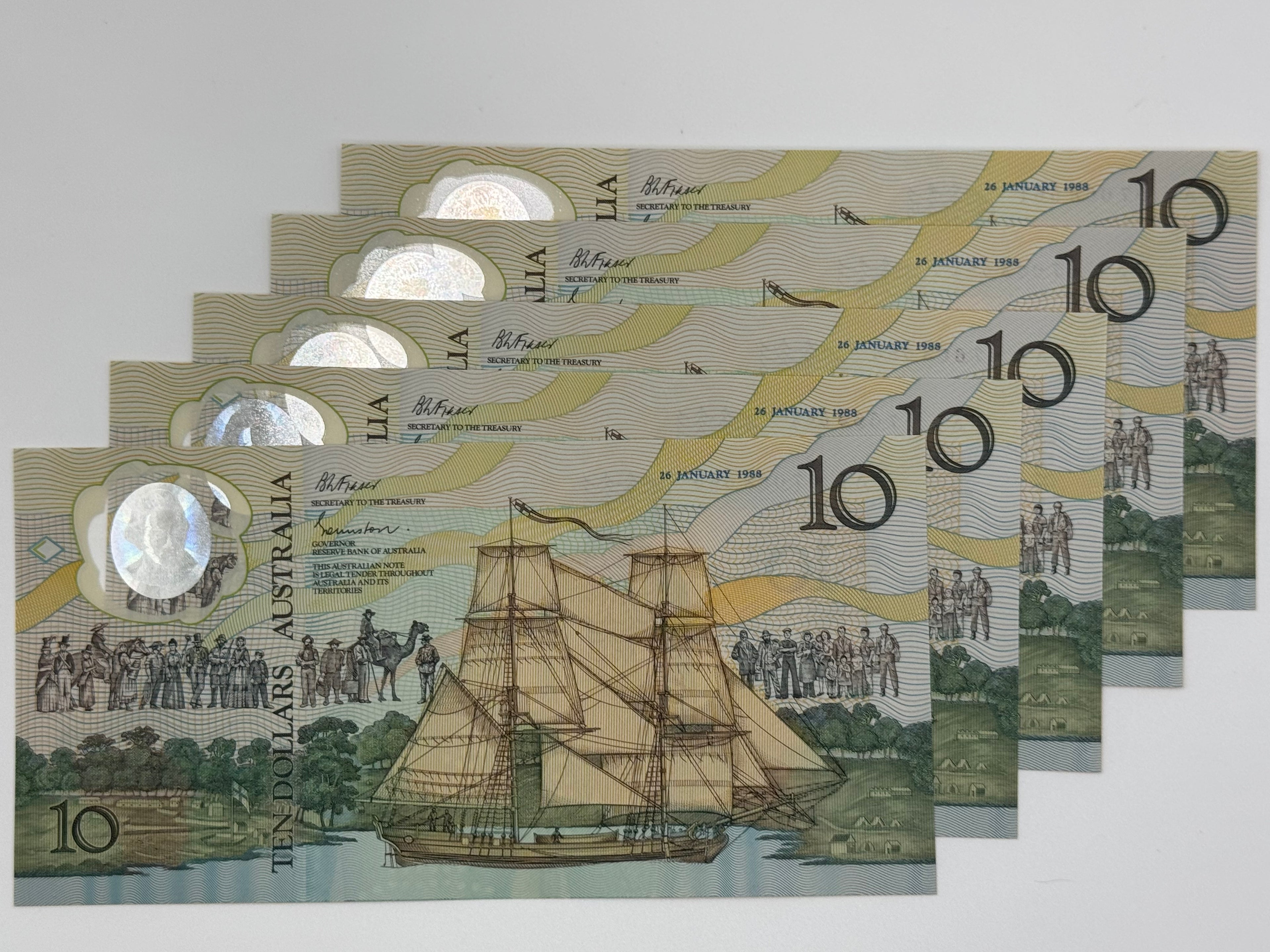 [Set of 5] - 1988 Australia Commemorative $10 Note