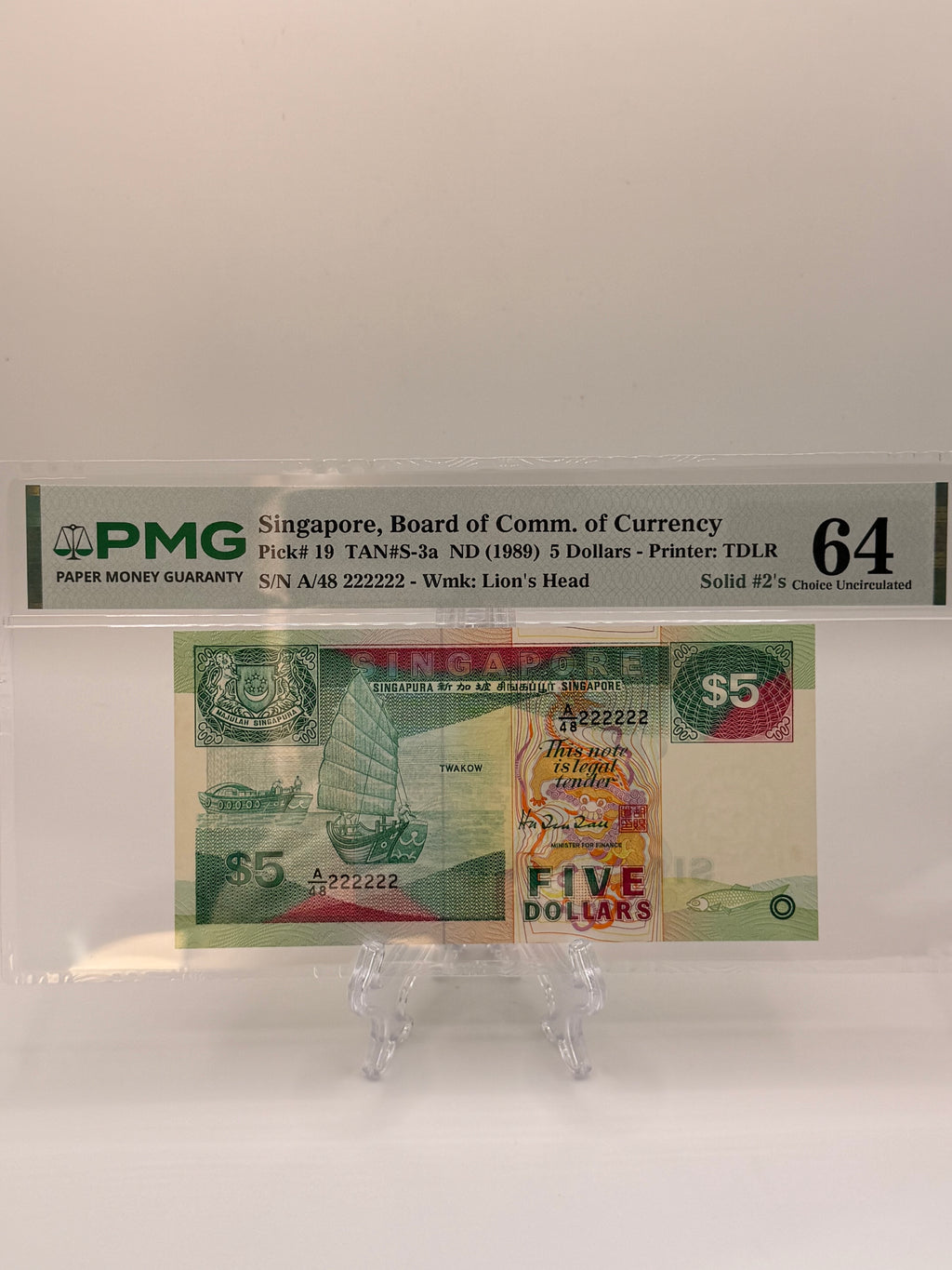 1989 Singapore $5 Banknote (Ship Series)