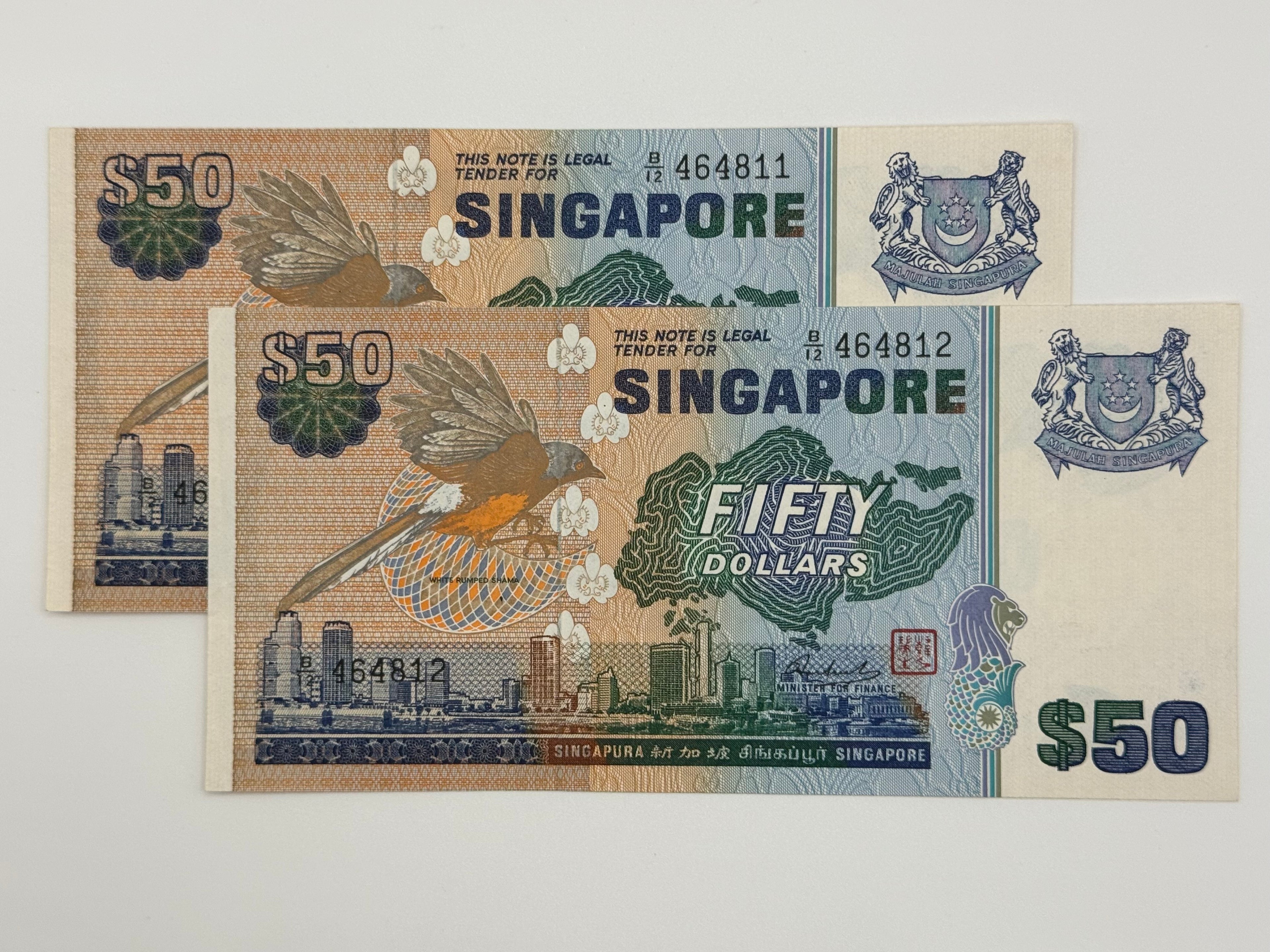 [Set of 2] - Singapore $50 Bank Note (Bird)