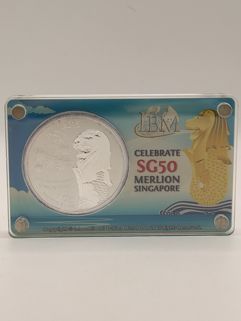 2015年新加坡庆祝SG50鱼尾狮新加坡银币