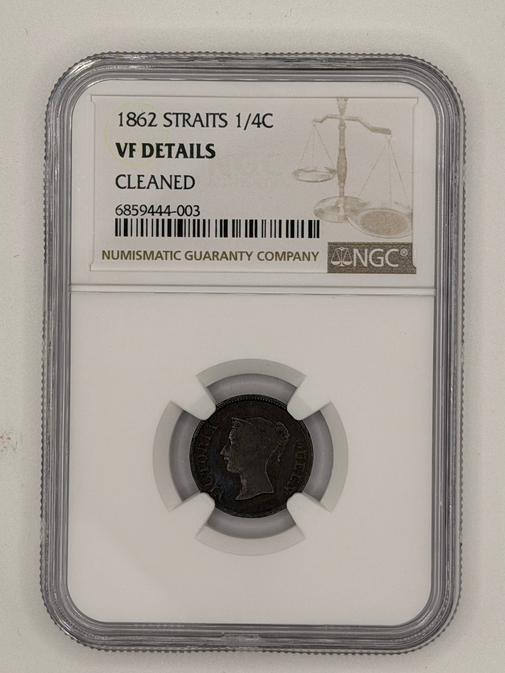 1862 - Straits 1/4 cents VF Details Cleaned