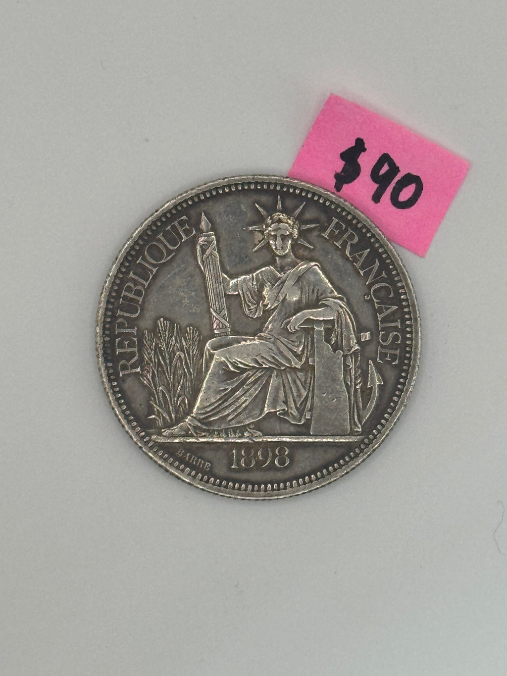 1895 - 1928 - French Indo China 1 Piastre Silver Coin