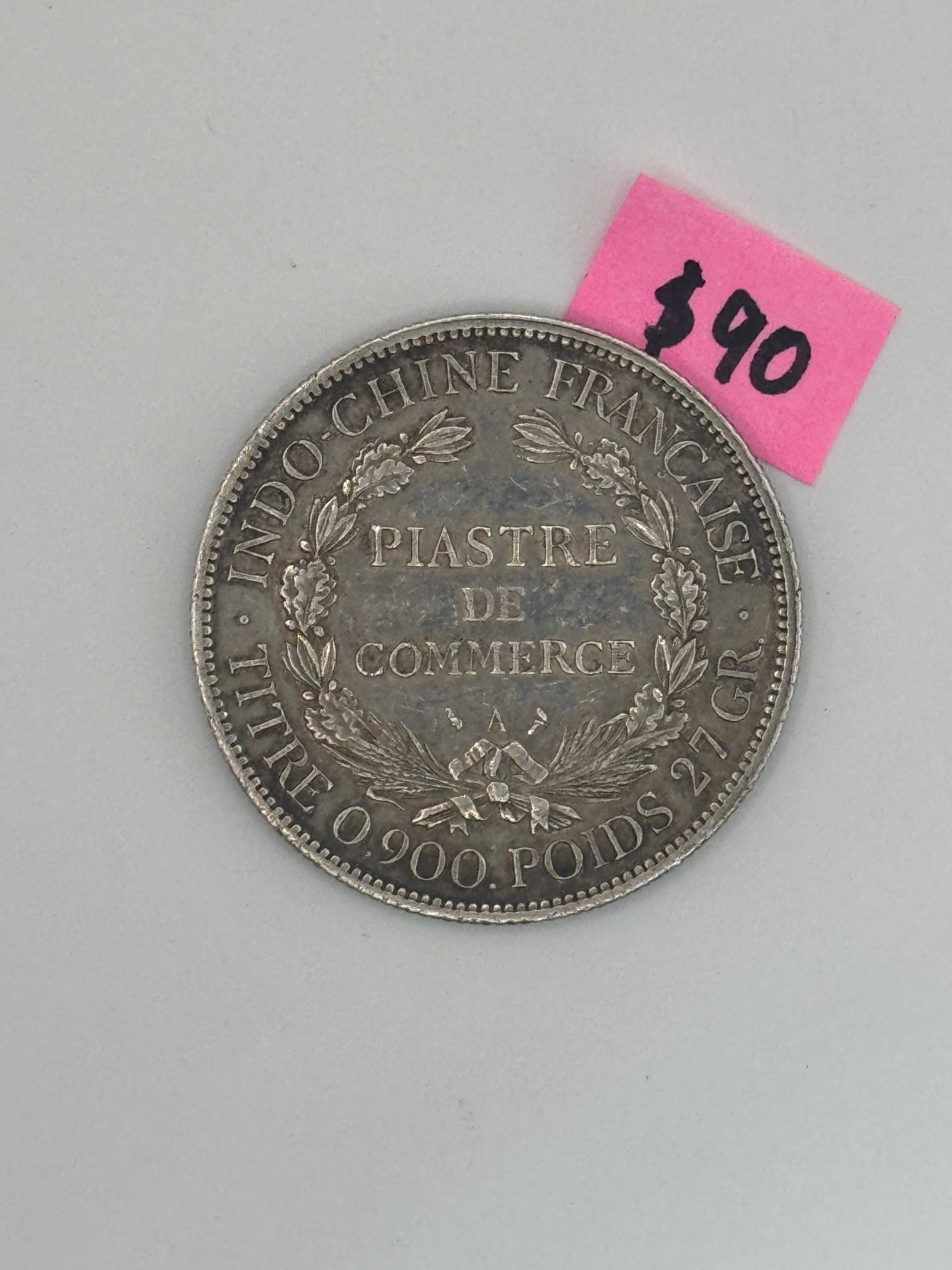 1895 - 1928 - French Indo China 1 Piastre Silver Coin