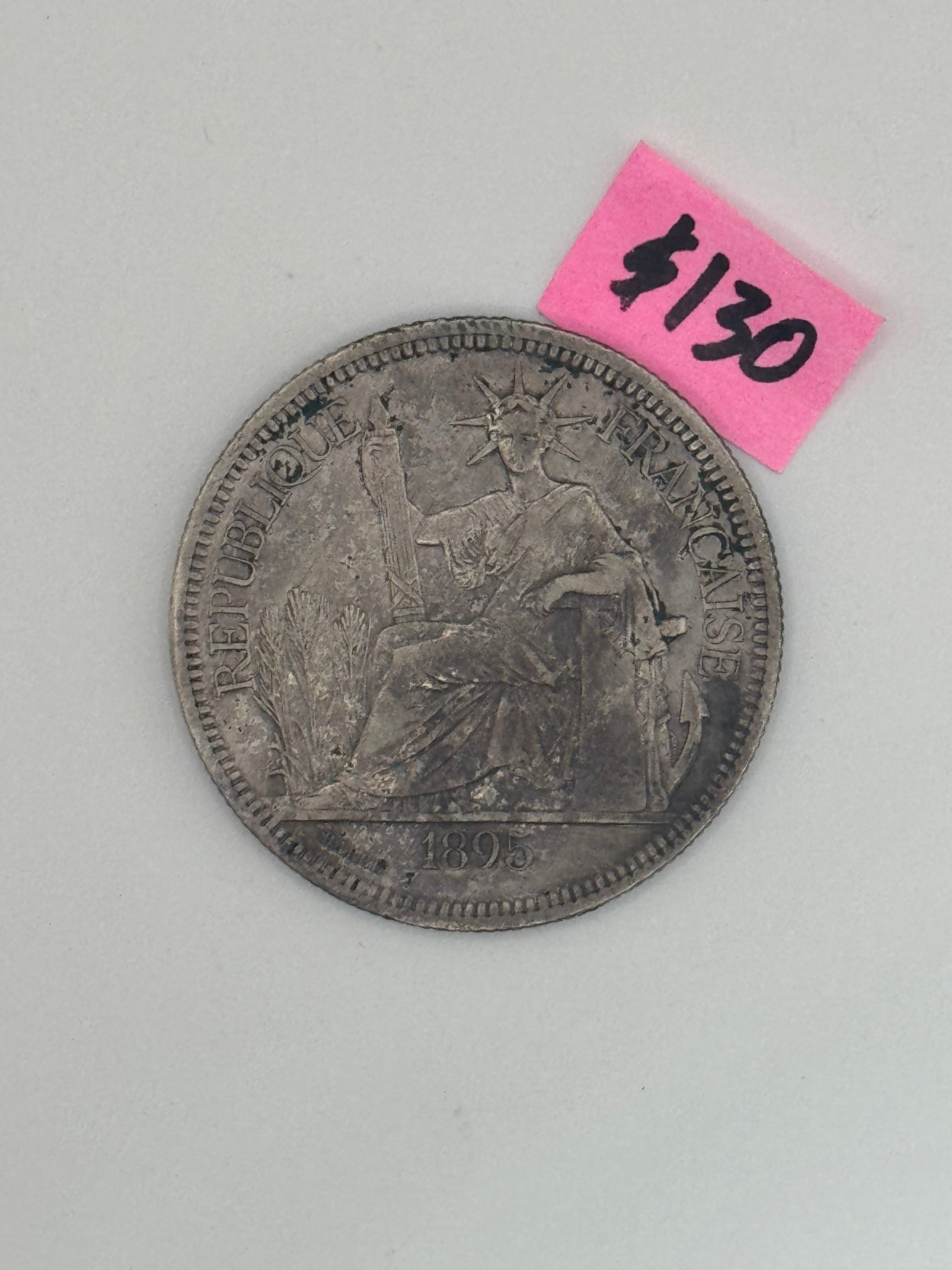 1895 - 1928 - French Indo China 1 Piastre Silver Coin