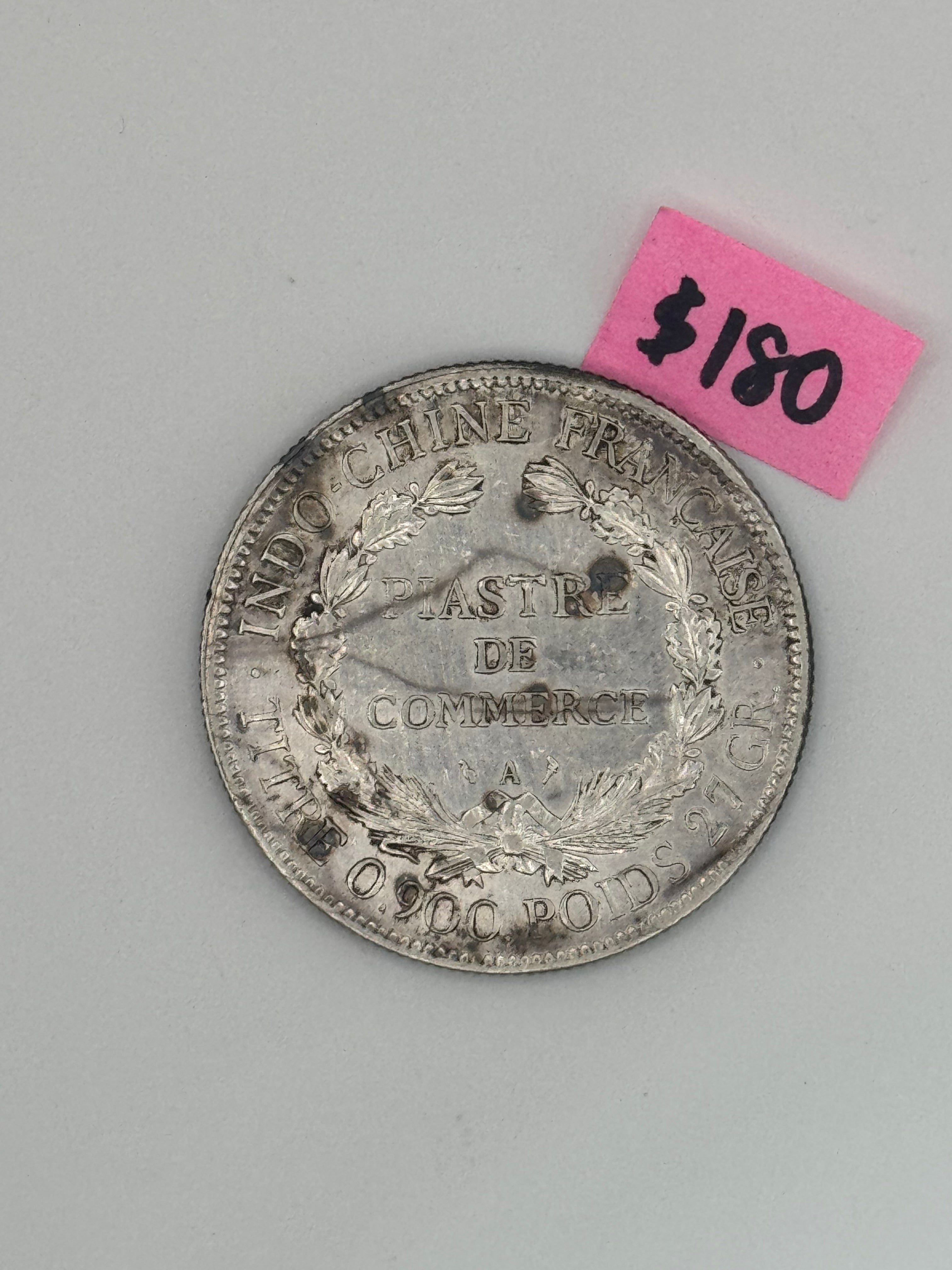 1895 - 1928 - French Indo China 1 Piastre Silver Coin