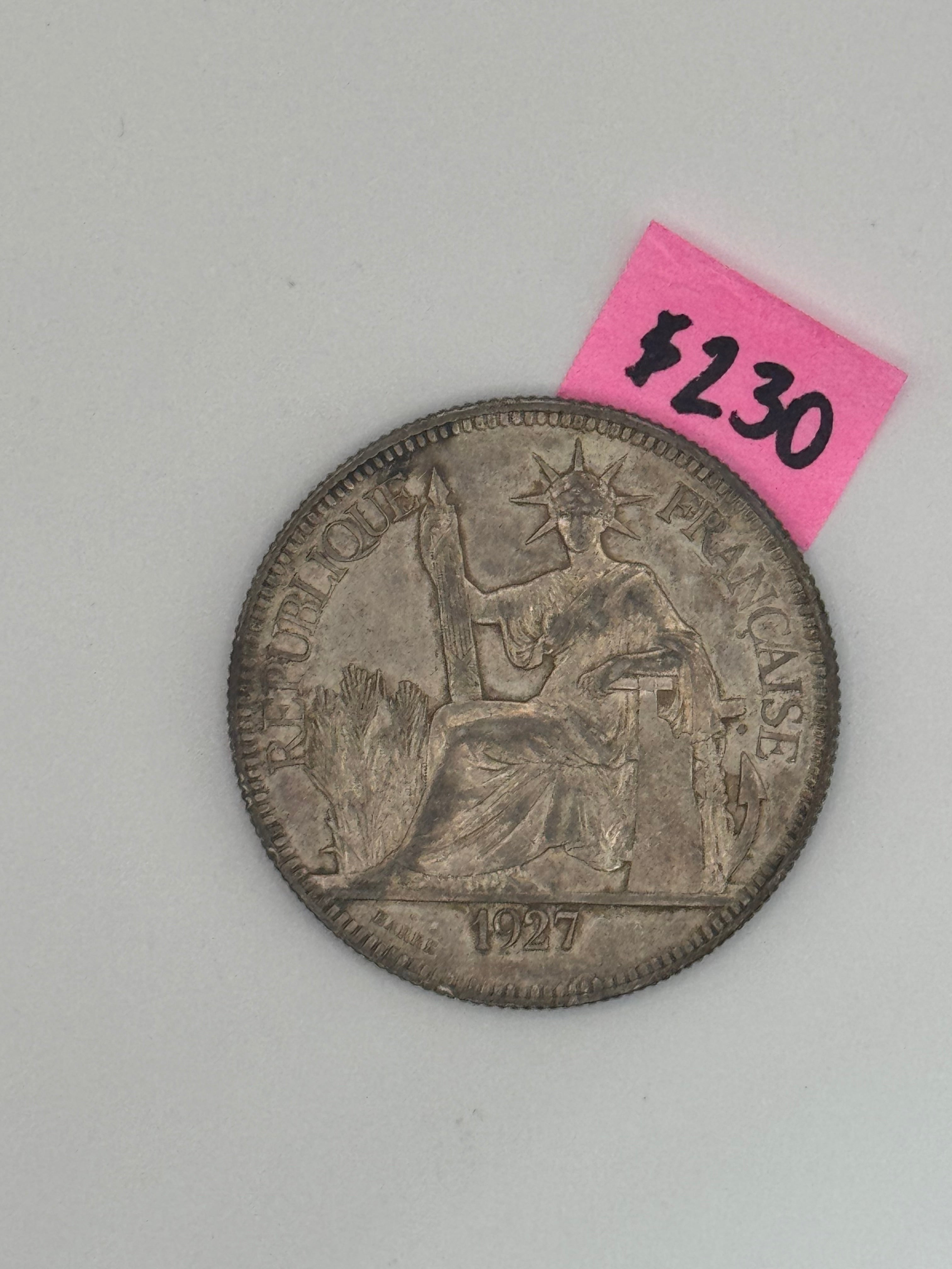 1895 - 1928 - French Indo China 1 Piastre Silver Coin