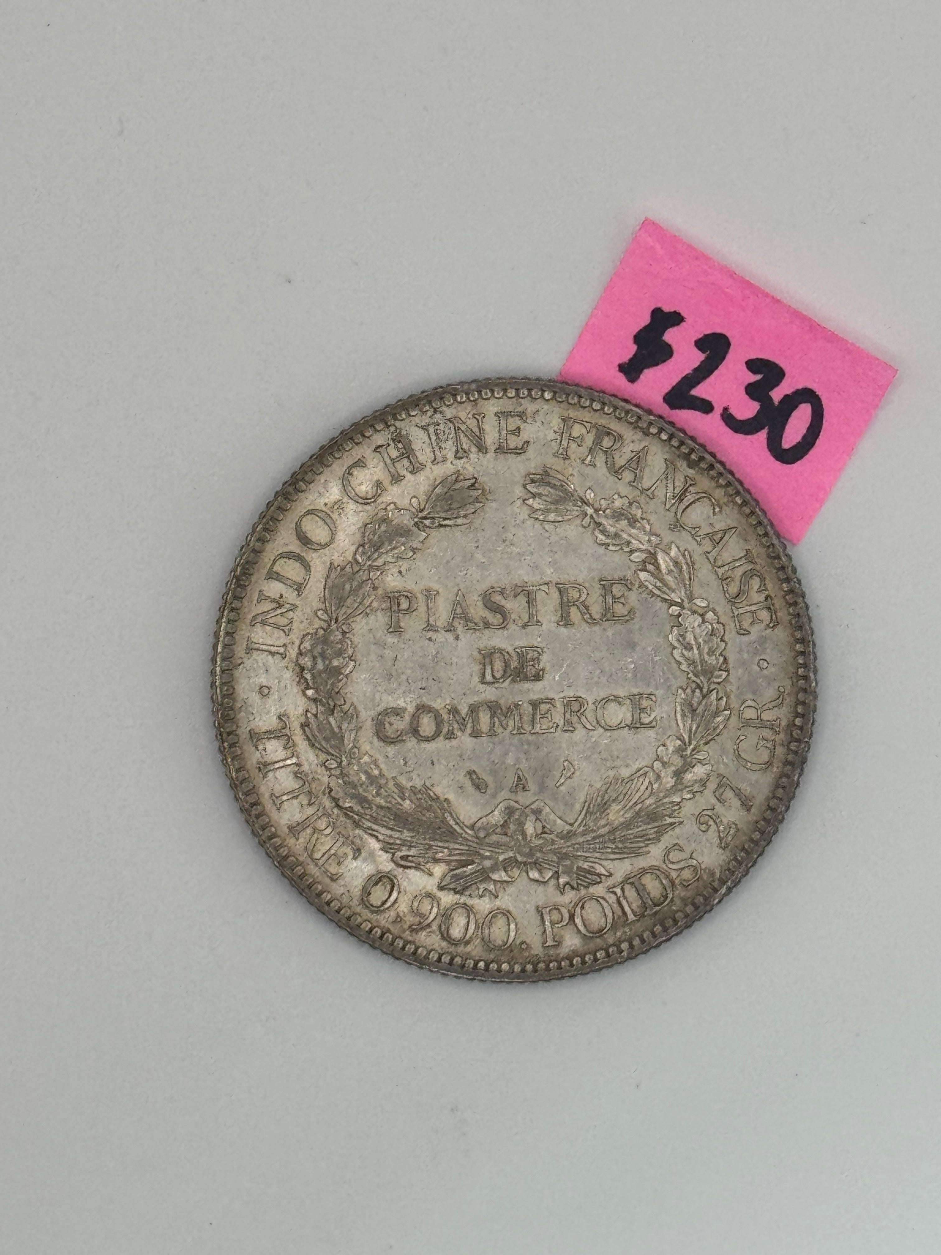 1895 - 1928 - French Indo China 1 Piastre Silver Coin