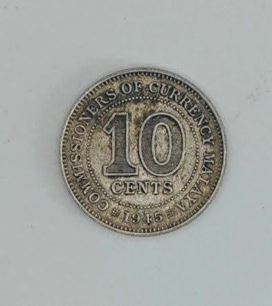 1943 - 1945 - Malaya 10c George VI Silver Coin