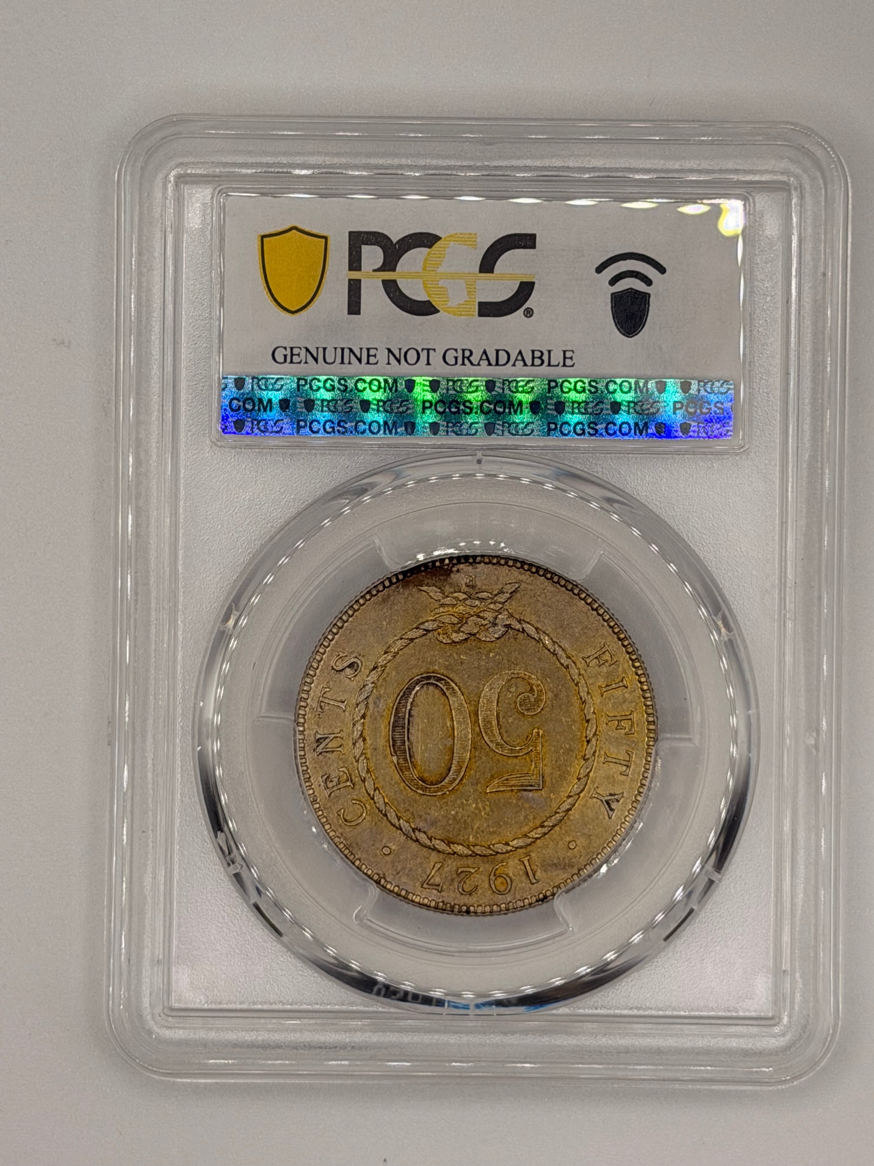 1927 Sarawak 50 Cents PCGS Genuine Cleaned AU Detail Brooke Rajah Silver Coin Reverse