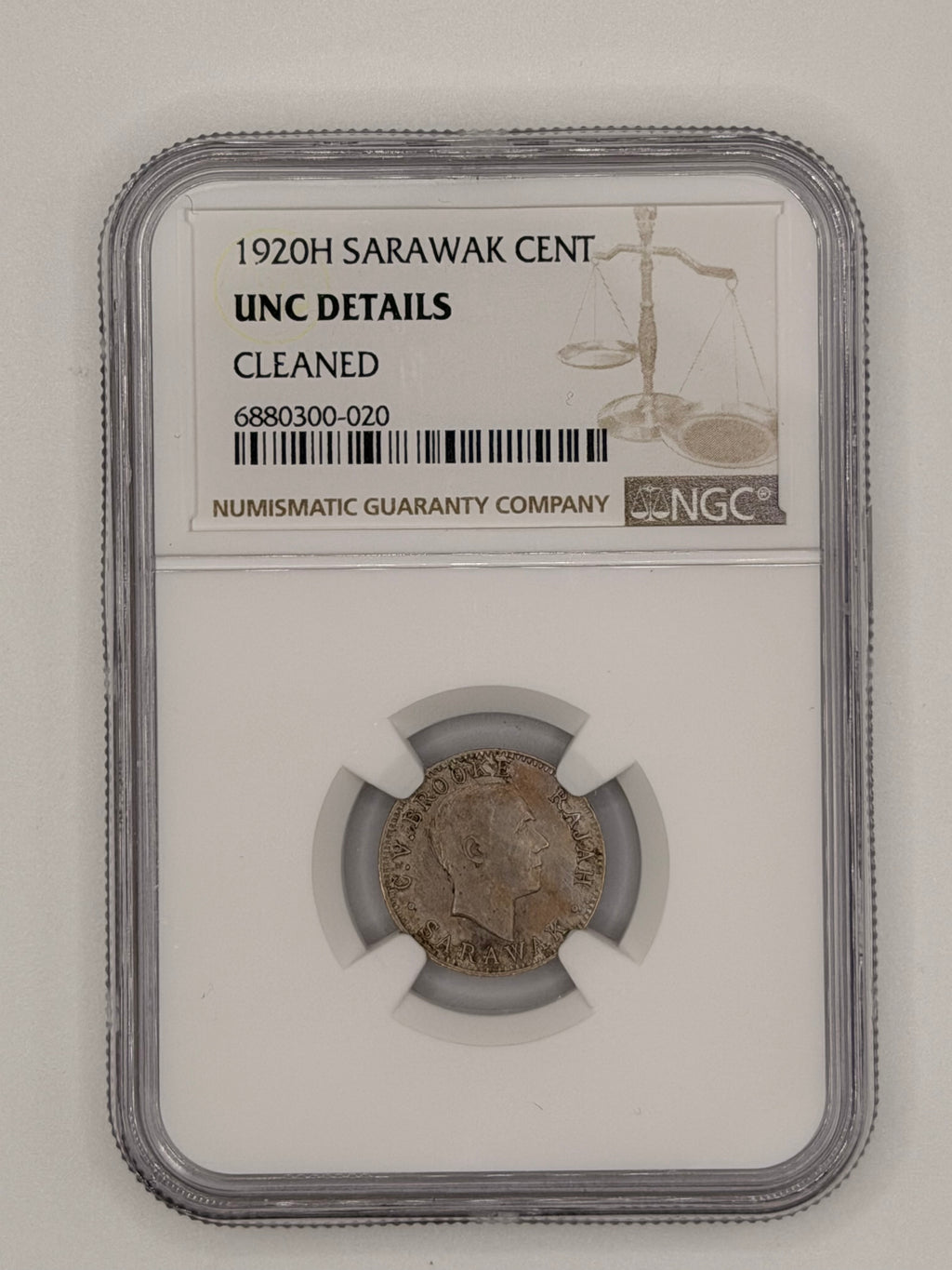 1920H Sarawak 1 Cent UNC Details Cleaned Brooke Rajah Heaton Mint Colonial Coin Obverse